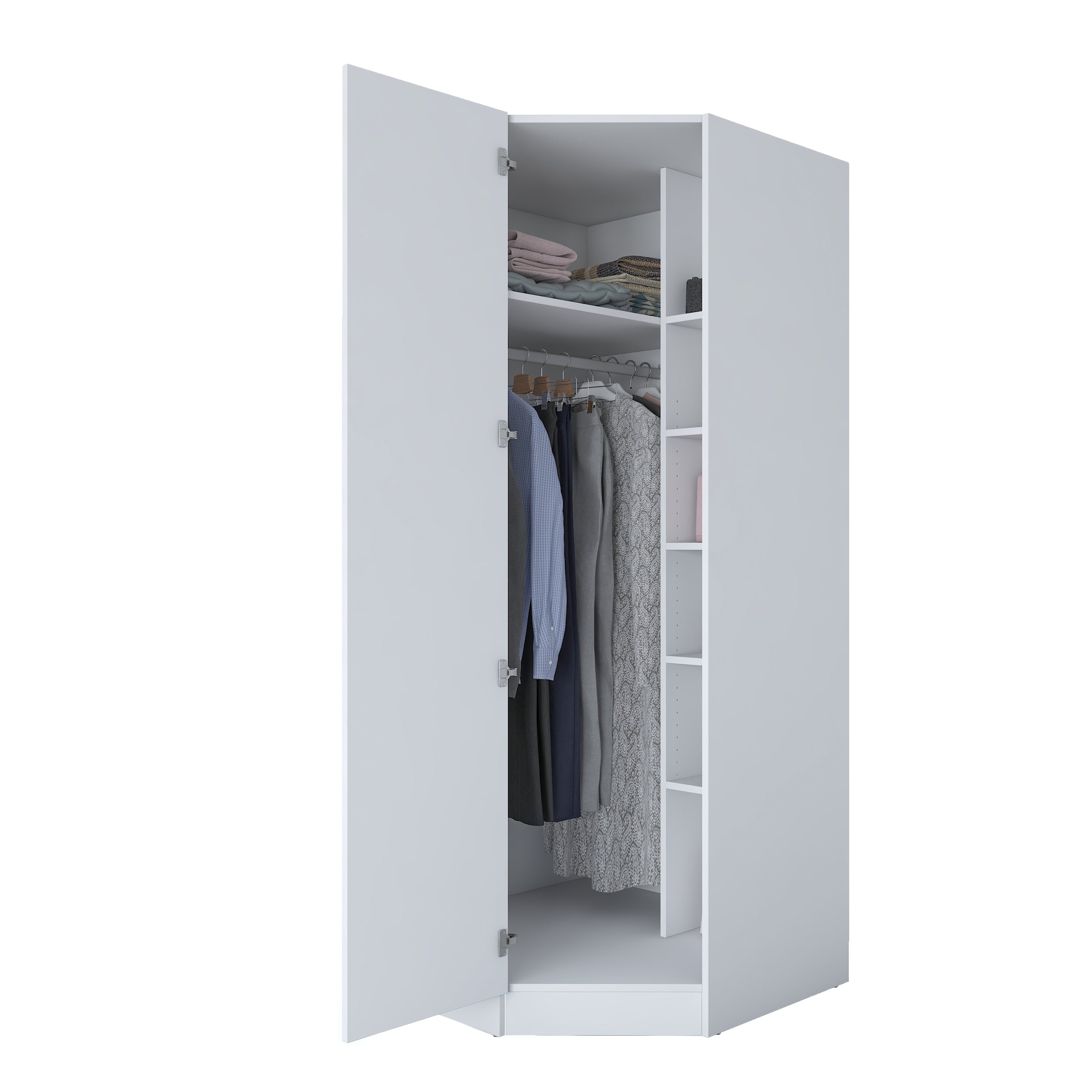 Rani BA183 beyaz köşe modül gardırop raflı askılı dolap