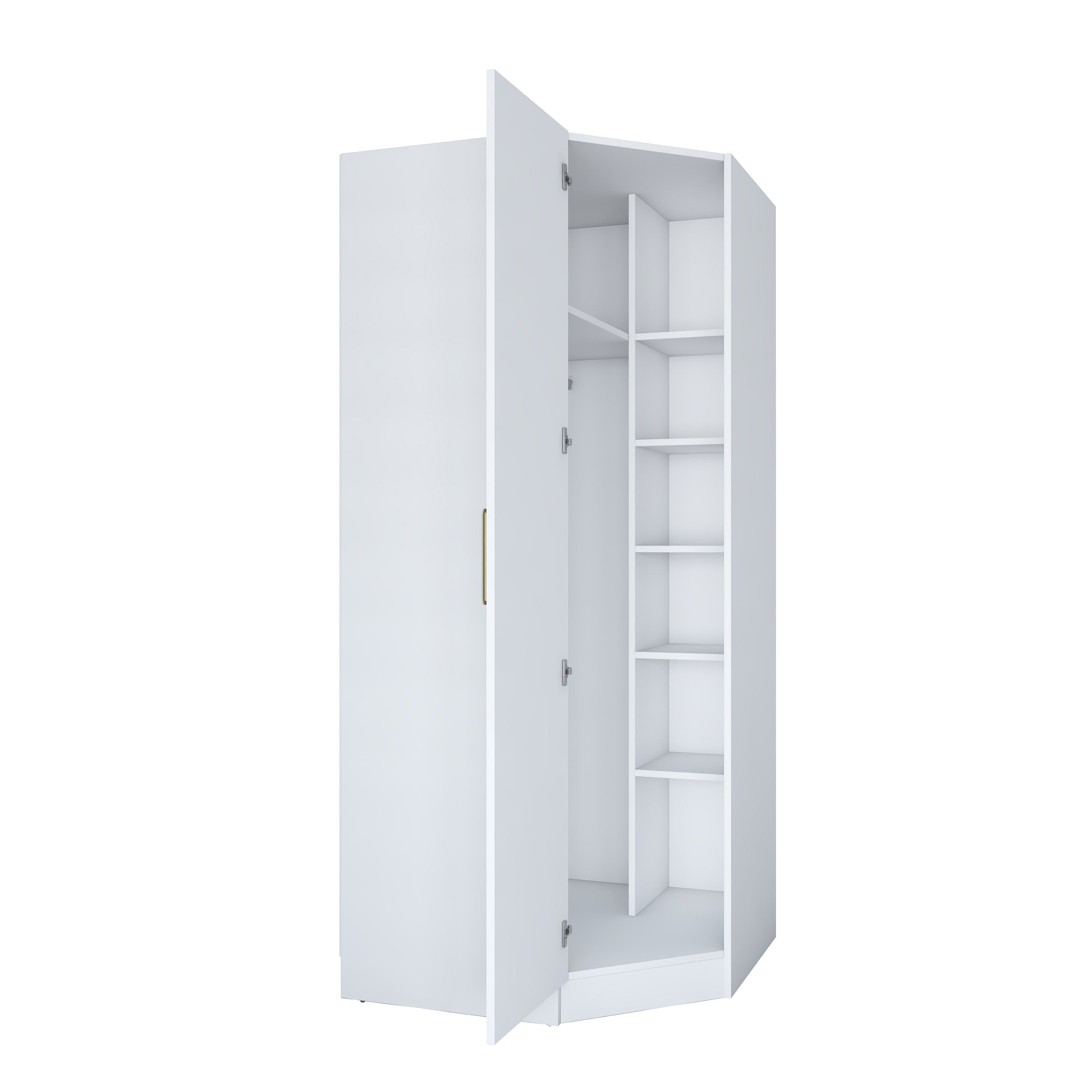 Rani BA183 beyaz köşe modül gardırop raflı askılı dolap