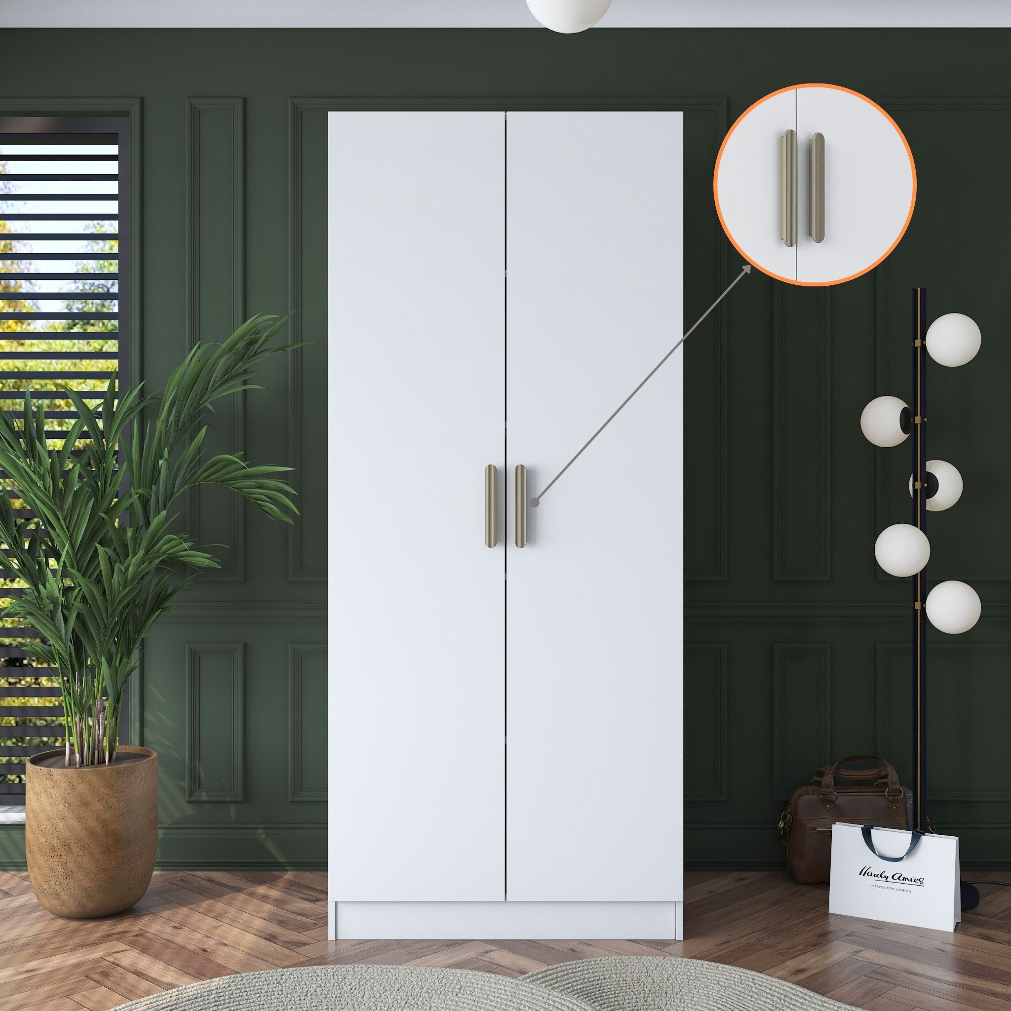 Rani BA160 Gardırop 2 Kapaklı 4 Raflı 5 Bölmeli Elbise Dolabı Beyaz