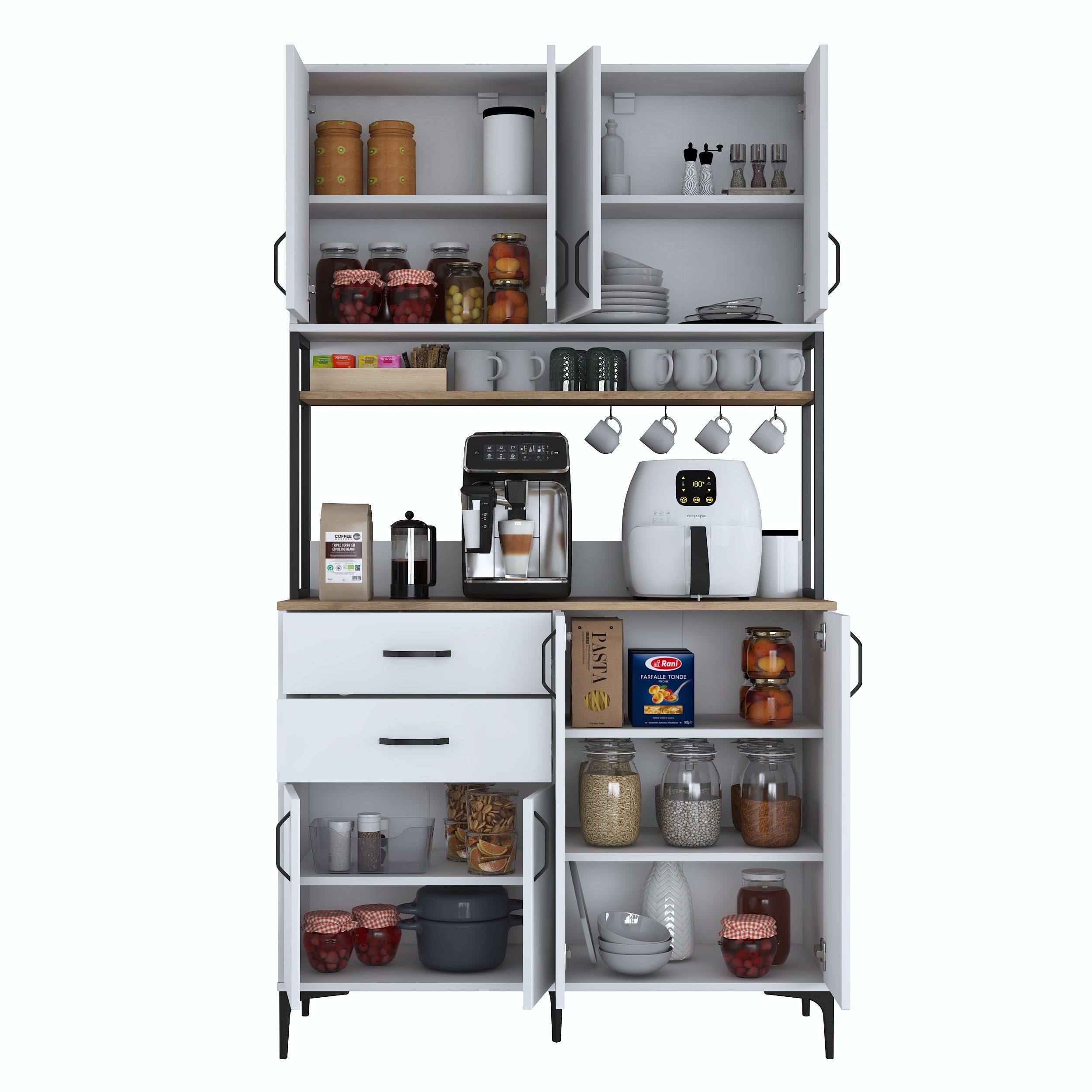 Rani JE213 Kahve Köşesi Çok Amaçlı Dolap 8 Kapaklı 2 Çekmeceli Raflı K