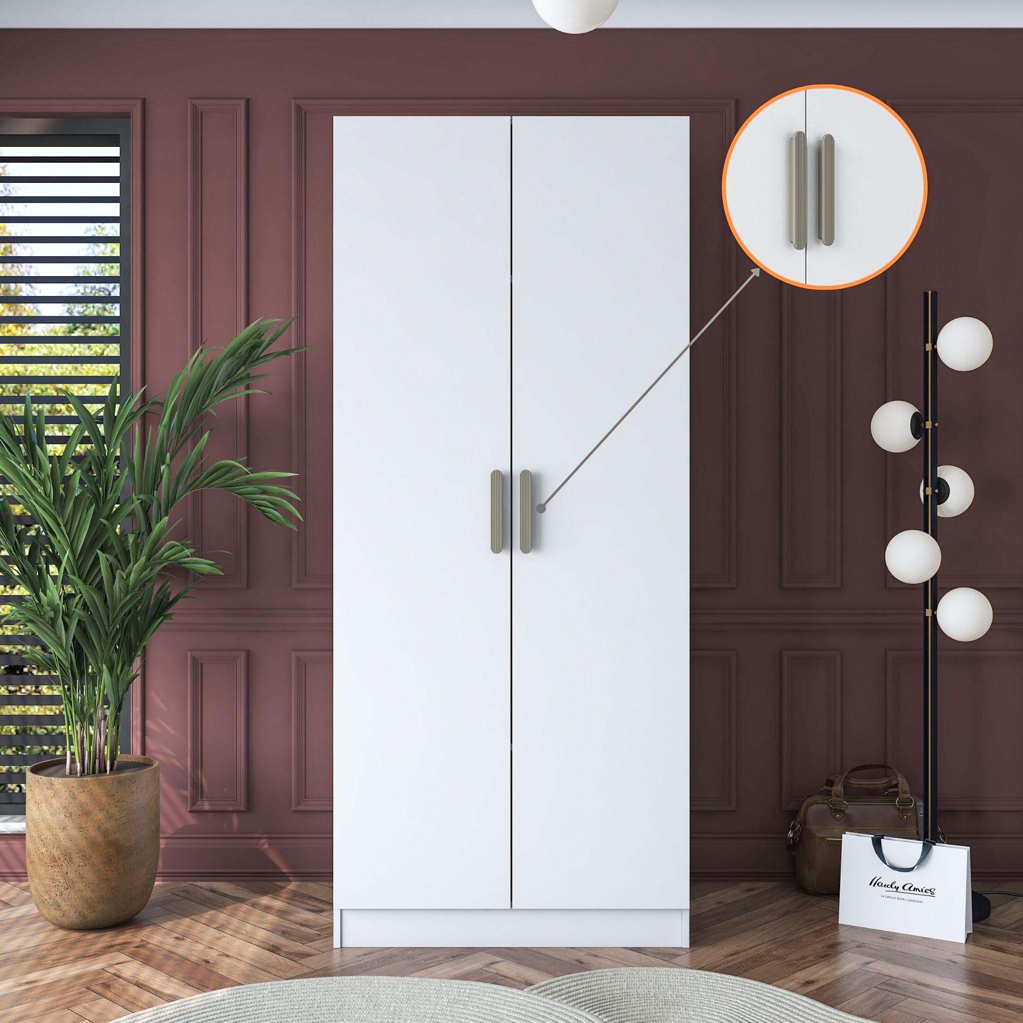 Rani BA137 Gardırop 2 Kapaklı Seyyar Raflı Askılı Elbise Dolabı Beyaz