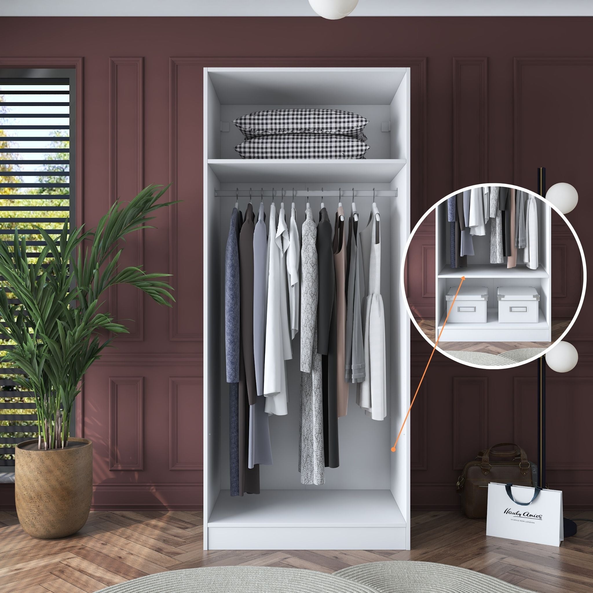 Rani BA137 Gardırop 2 Kapaklı Seyyar Raflı Askılı Elbise Dolabı Beyaz