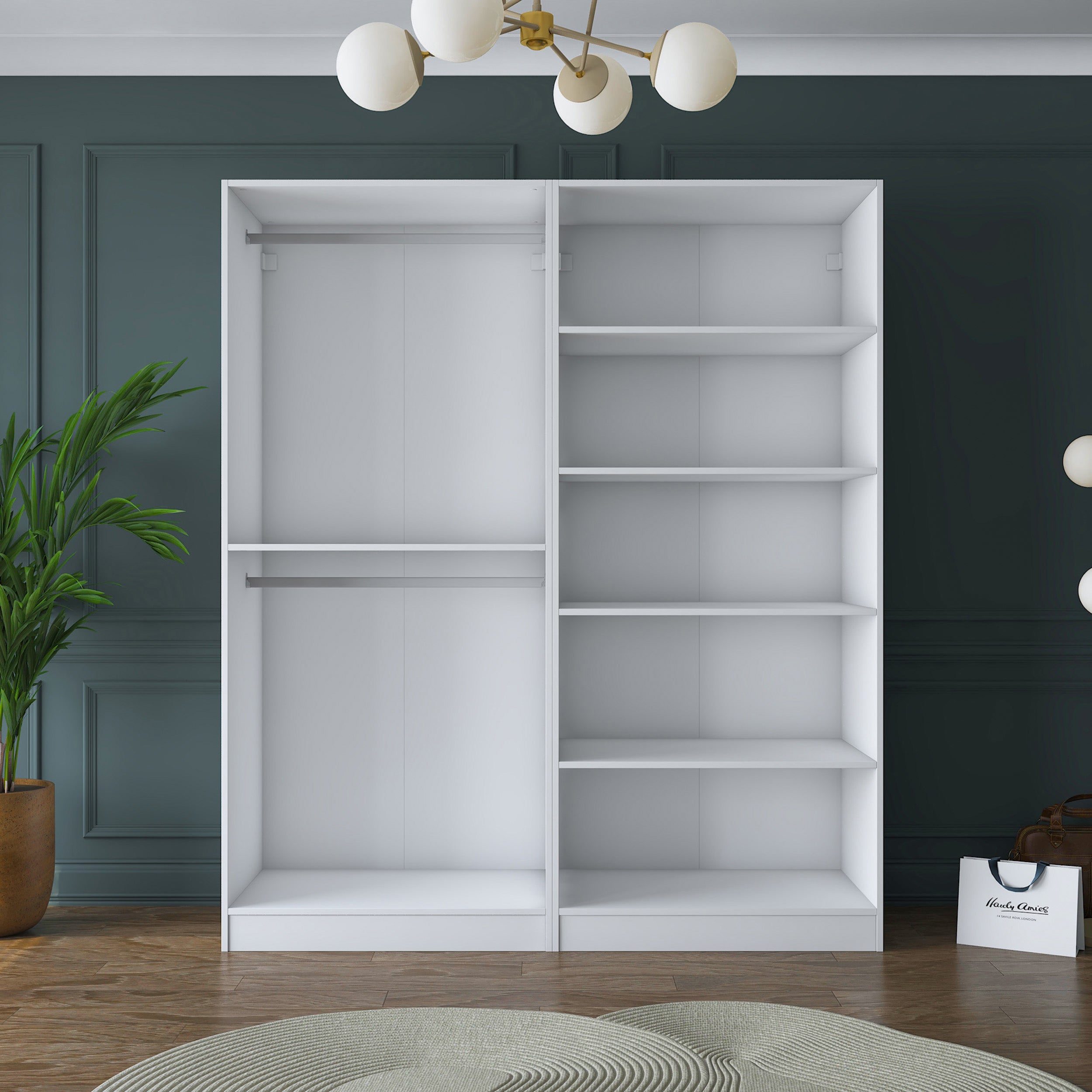 Rani BA156 Geniş Gardırop Elbise Dolabı 4 Kapaklı 6 Raflı 2 Askılı Modüler Dolap Beyaz