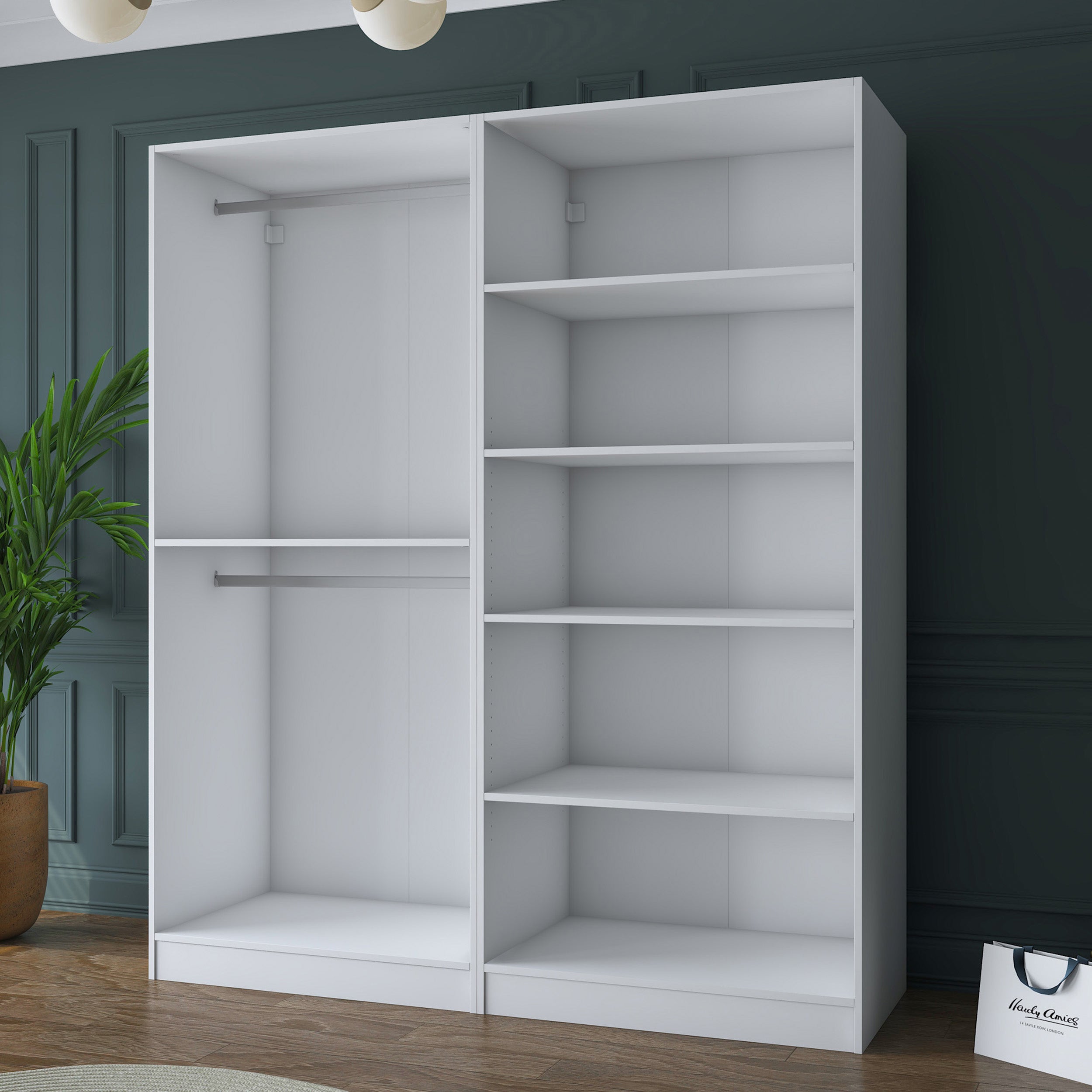 Rani BA156 Geniş Gardırop Elbise Dolabı 4 Kapaklı 6 Raflı 2 Askılı Modüler Dolap Beyaz