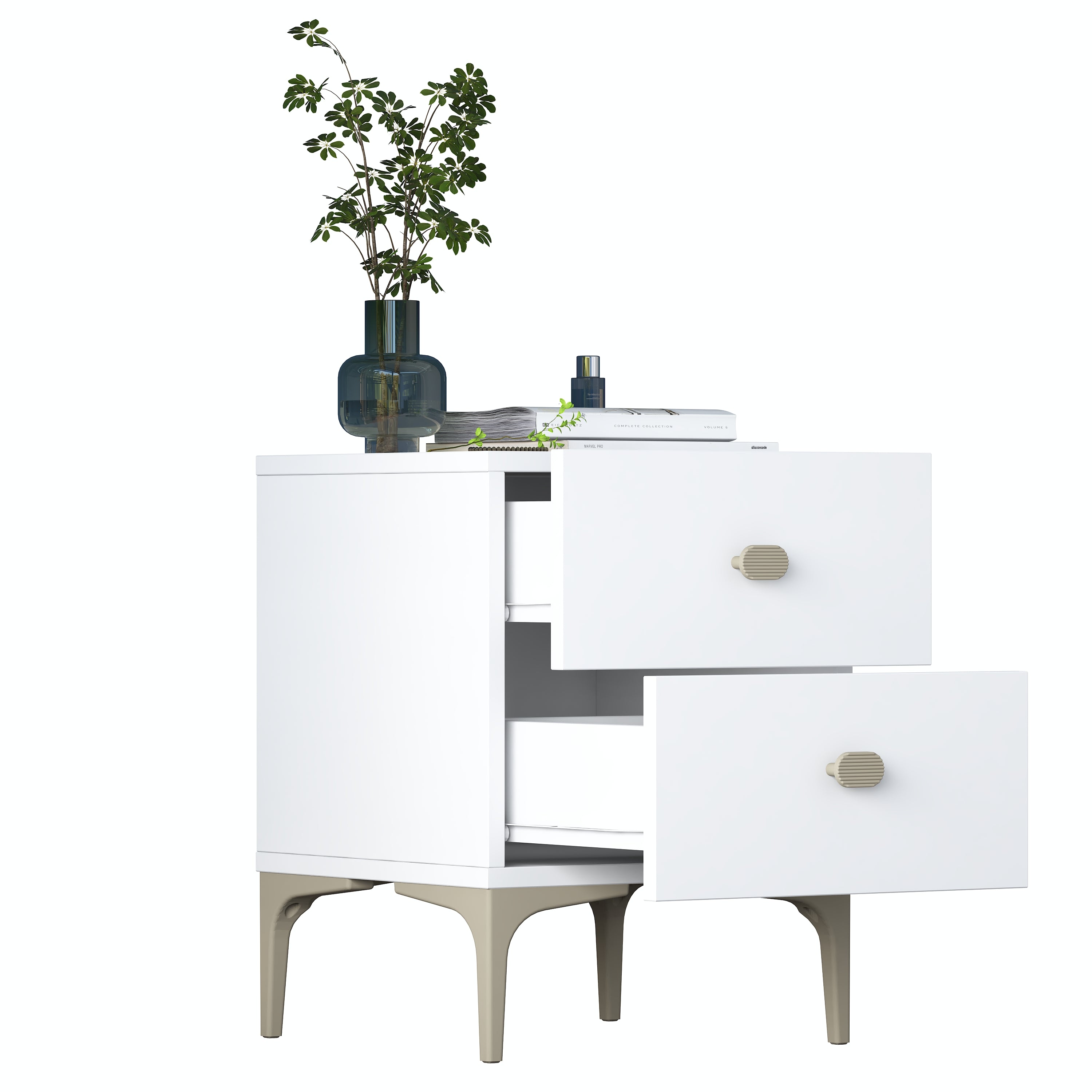 Rani BD110 Modern Komodin 2 Çekmeceli Ayaklı Yatak Odası Beyaz