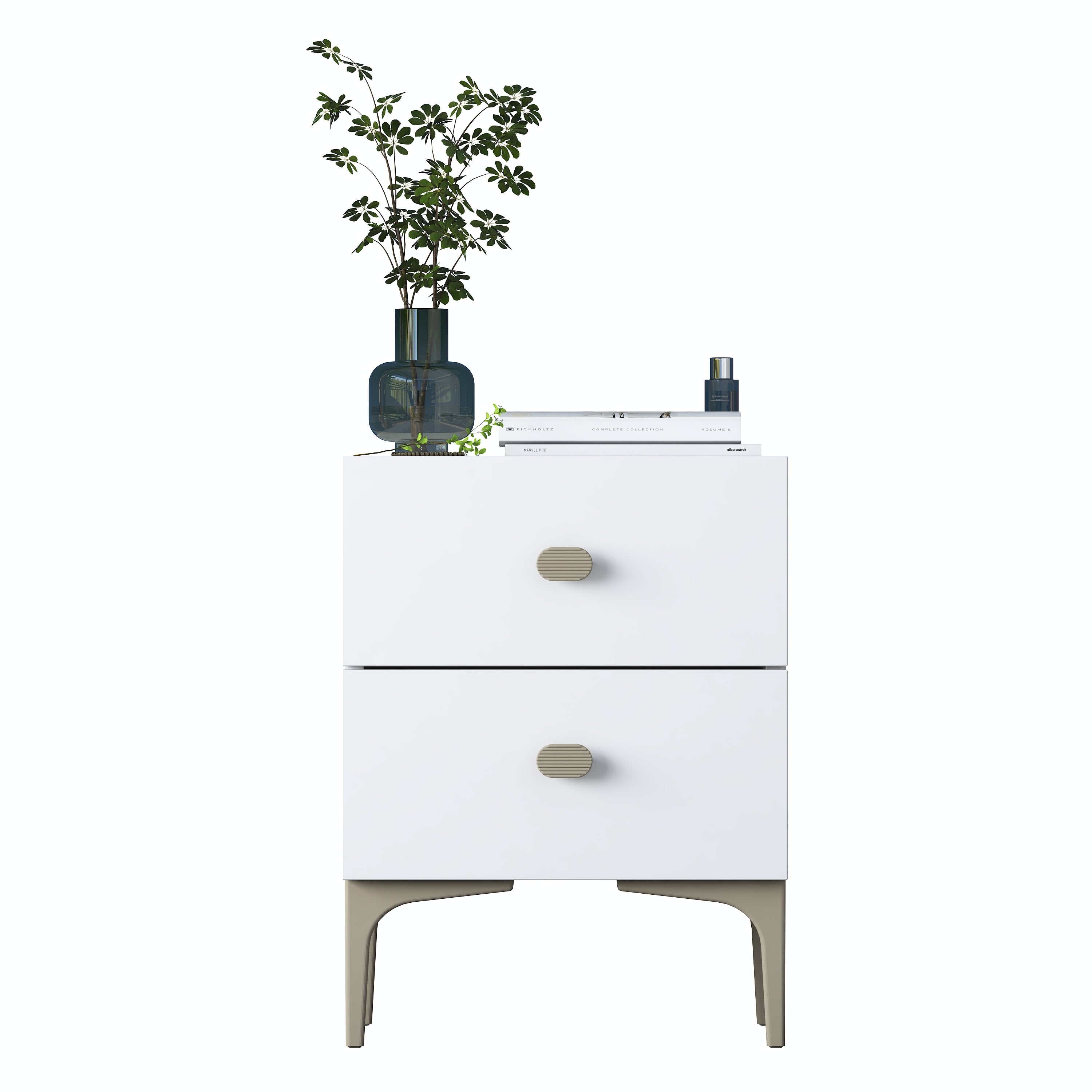 Rani BD110 Modern Komodin 2 Çekmeceli Ayaklı Yatak Odası Beyaz