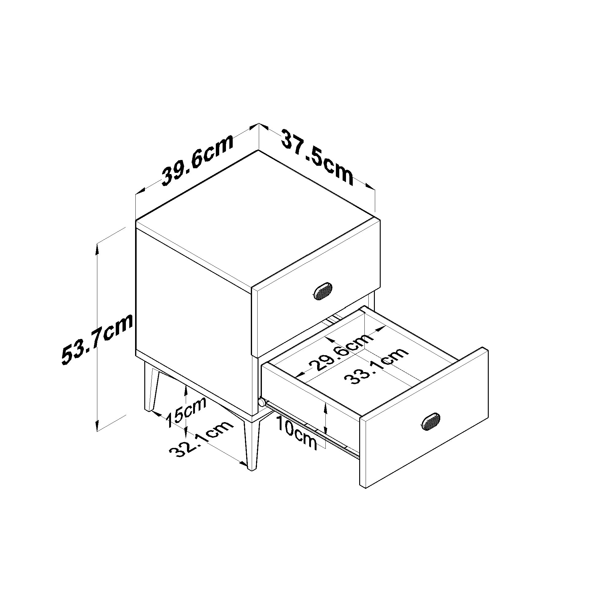 Rani BD110 Modern Komodin 2 Çekmeceli Ayaklı Yatak Odası Beyaz