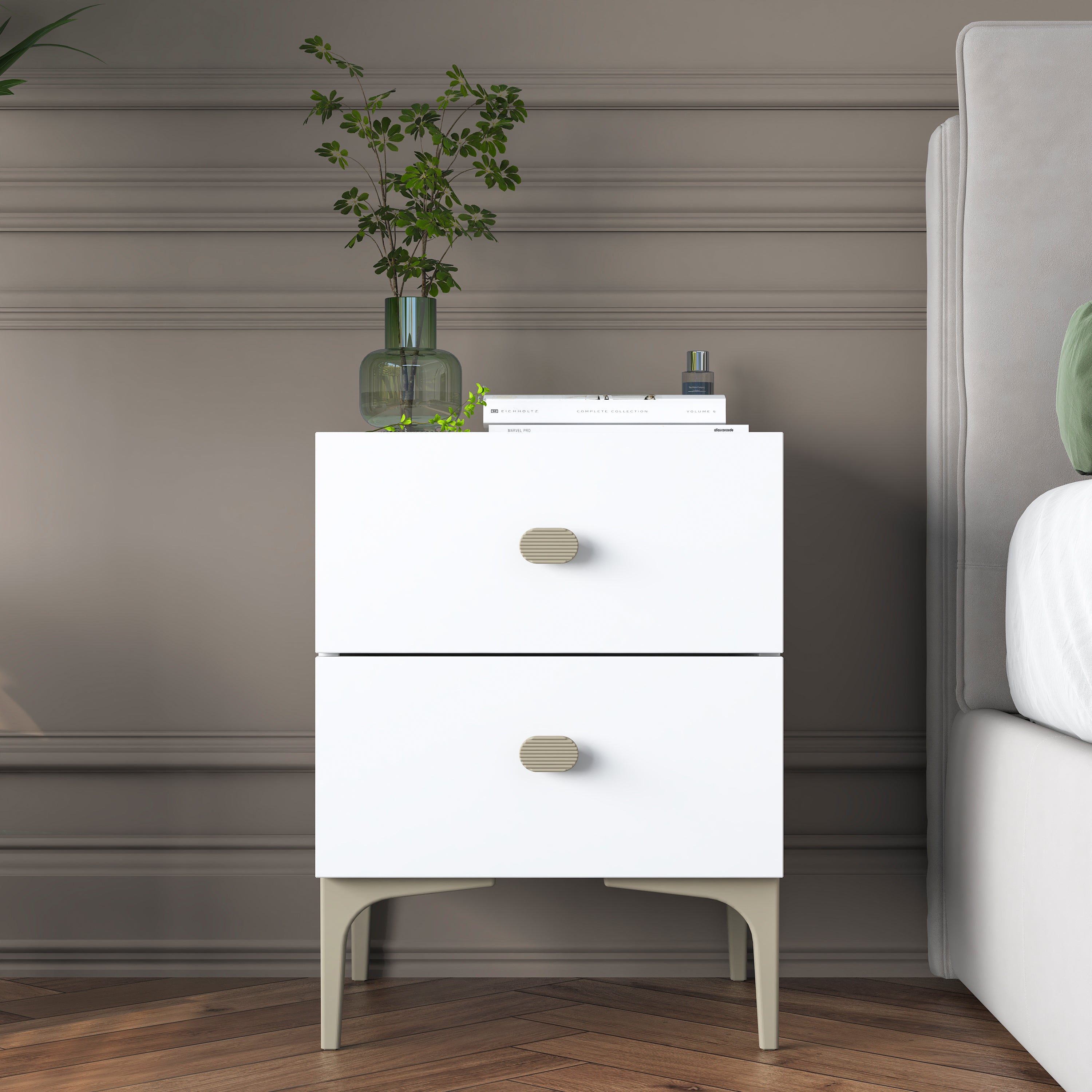 Rani BD110 Modern Komodin 2 Çekmeceli Ayaklı Yatak Odası Beyaz