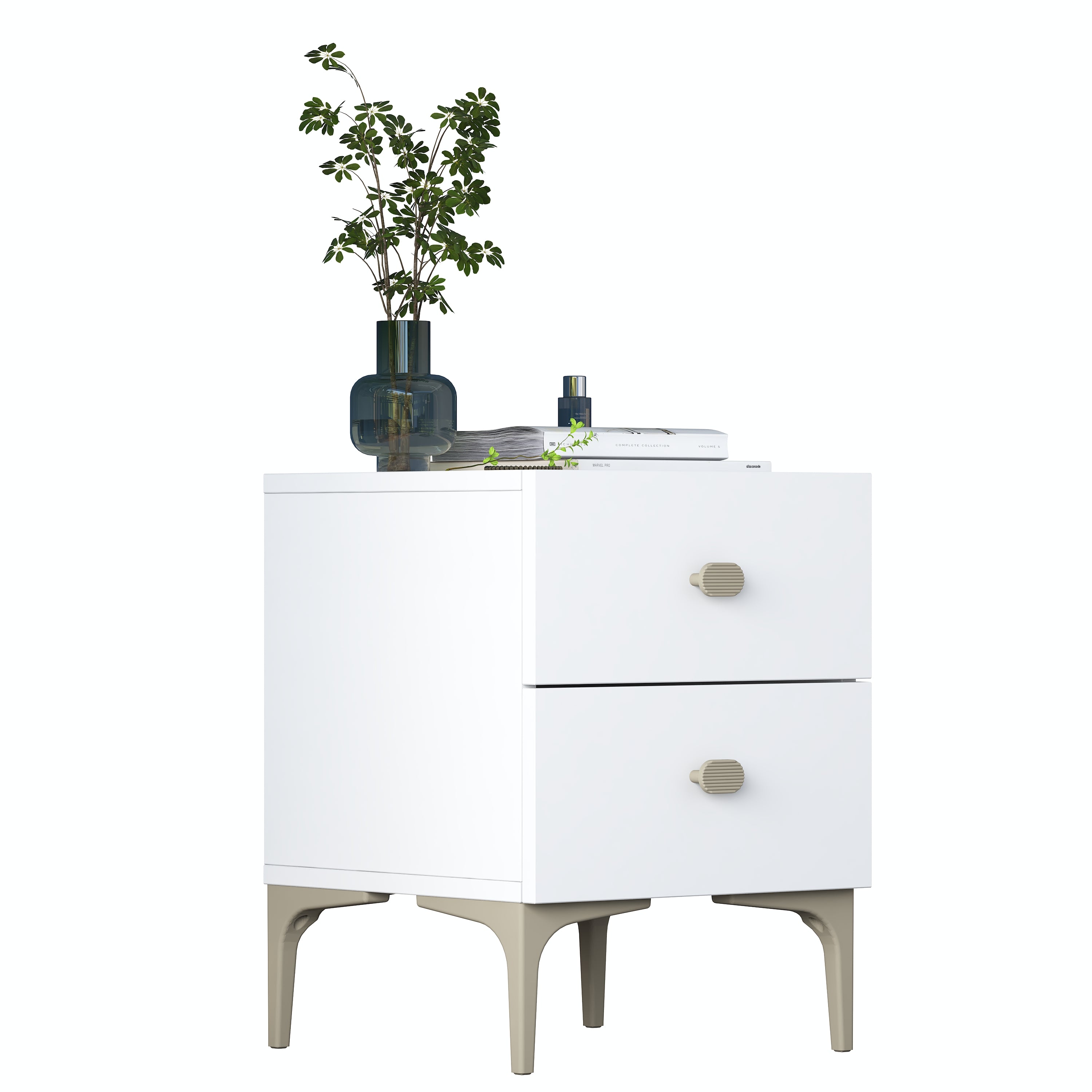 Rani BD110 Modern Komodin 2 Çekmeceli Ayaklı Yatak Odası Beyaz