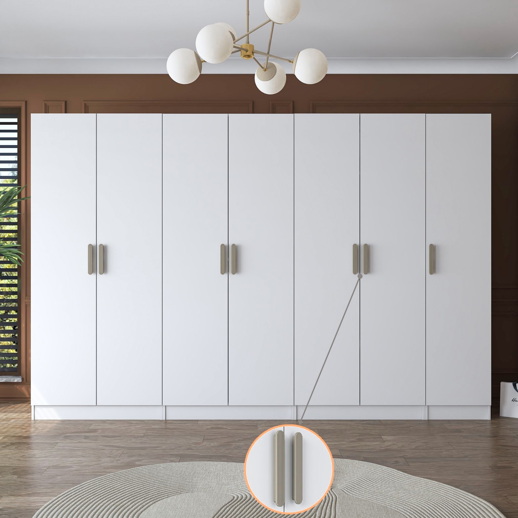 Rani BA153 Geniş Gardırop Elbise Dolabı 7 Kapaklı 13 Raflı 3 Askılı Modüler Dolap Beyaz
