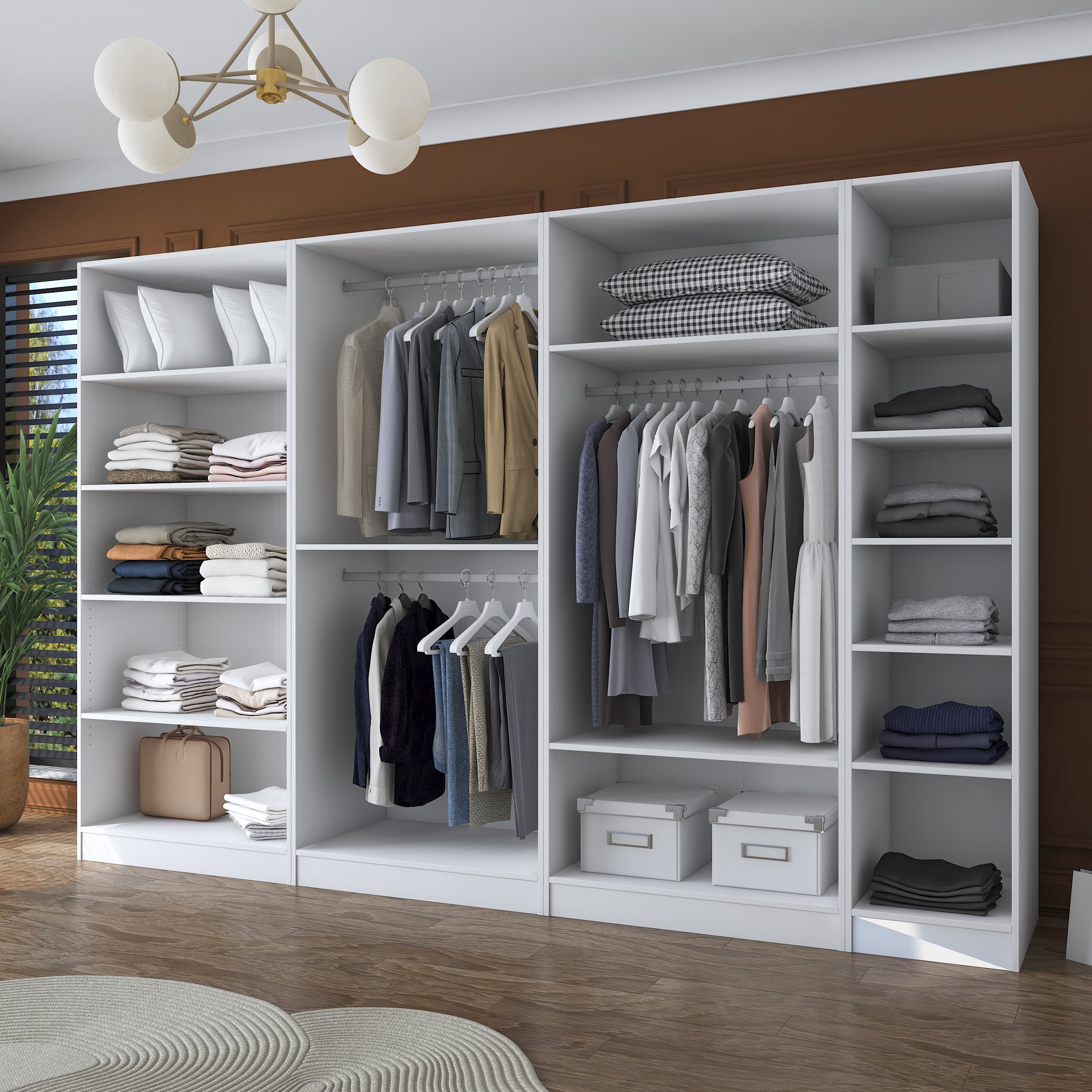 Rani BA153 Geniş Gardırop Elbise Dolabı 7 Kapaklı 13 Raflı 3 Askılı Modüler Dolap Beyaz