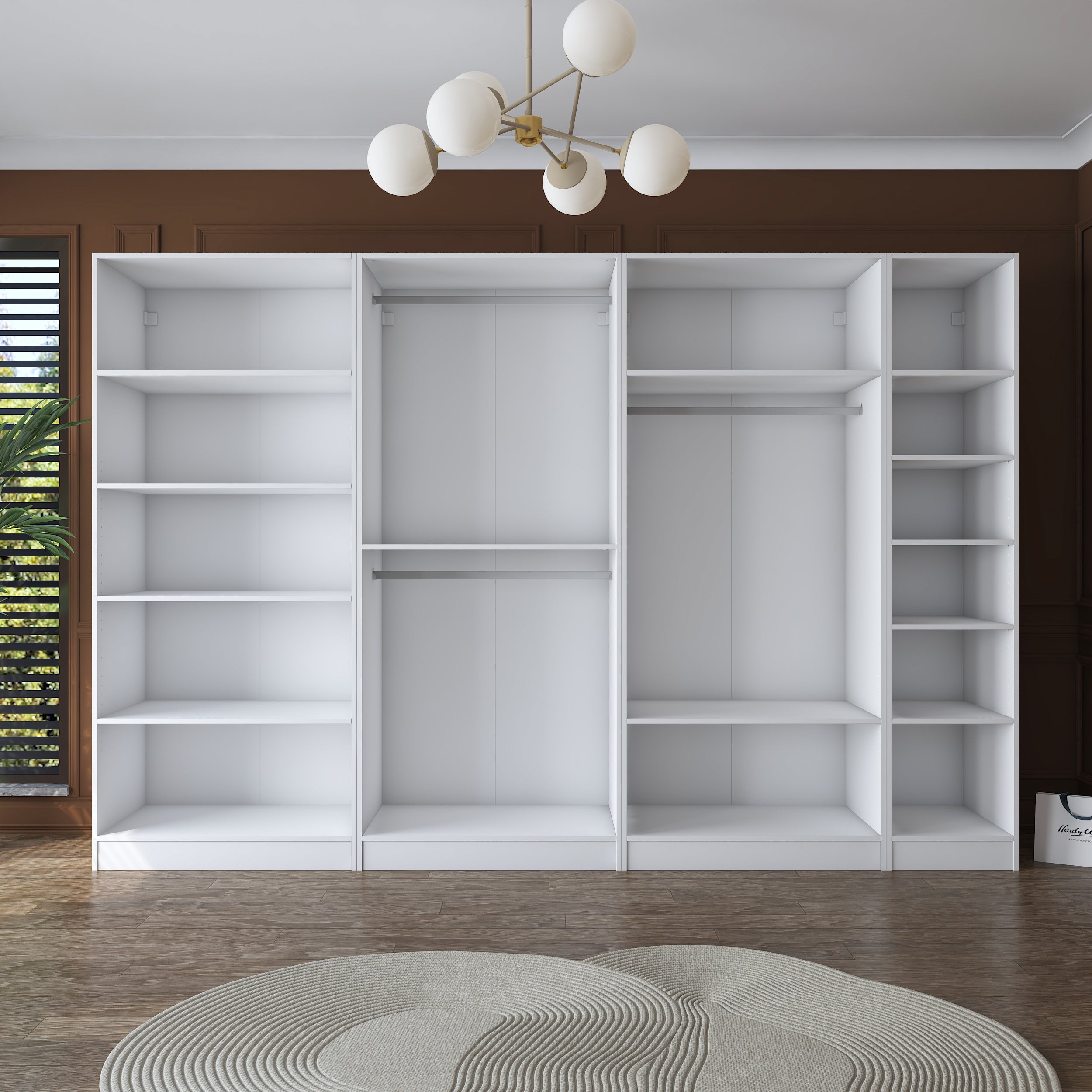 Rani BA153 Geniş Gardırop Elbise Dolabı 7 Kapaklı 13 Raflı 3 Askılı Modüler Dolap Beyaz