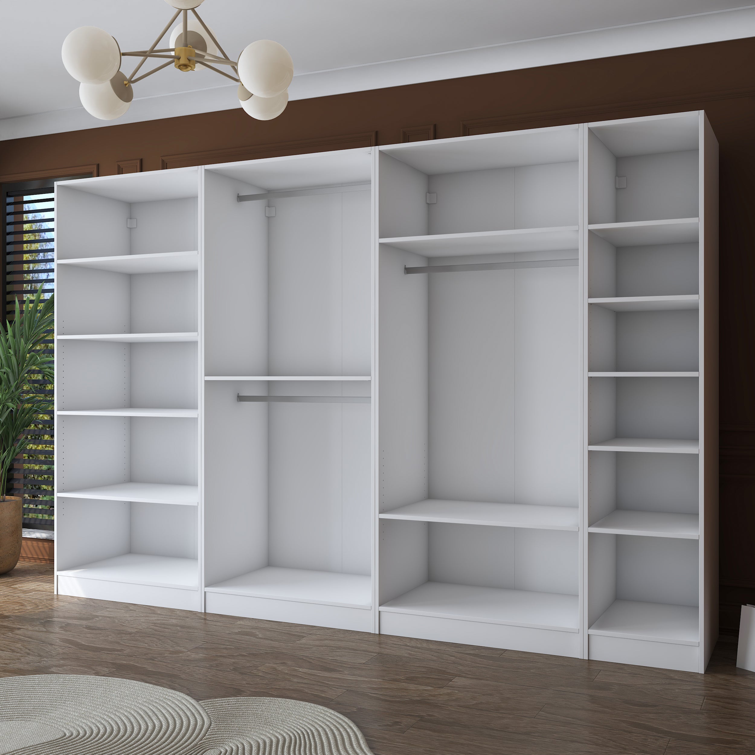 Rani BA153 Geniş Gardırop Elbise Dolabı 7 Kapaklı 13 Raflı 3 Askılı Modüler Dolap Beyaz