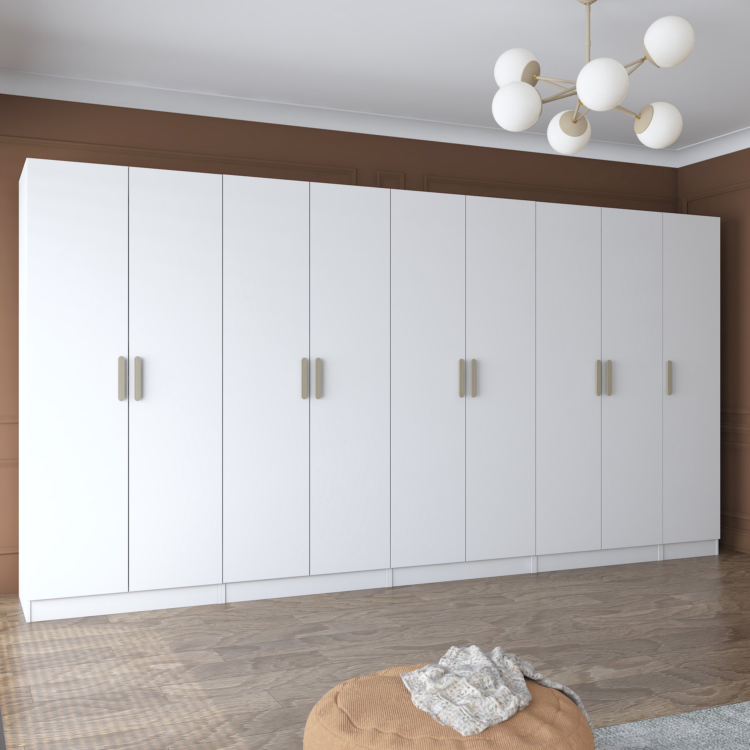 Rani BA154 Geniş Gardırop Elbise Dolabı 9 Kapaklı 2 Çekmeceli 14 Raflı 5 Askılı Modüler Dolap Beyaz