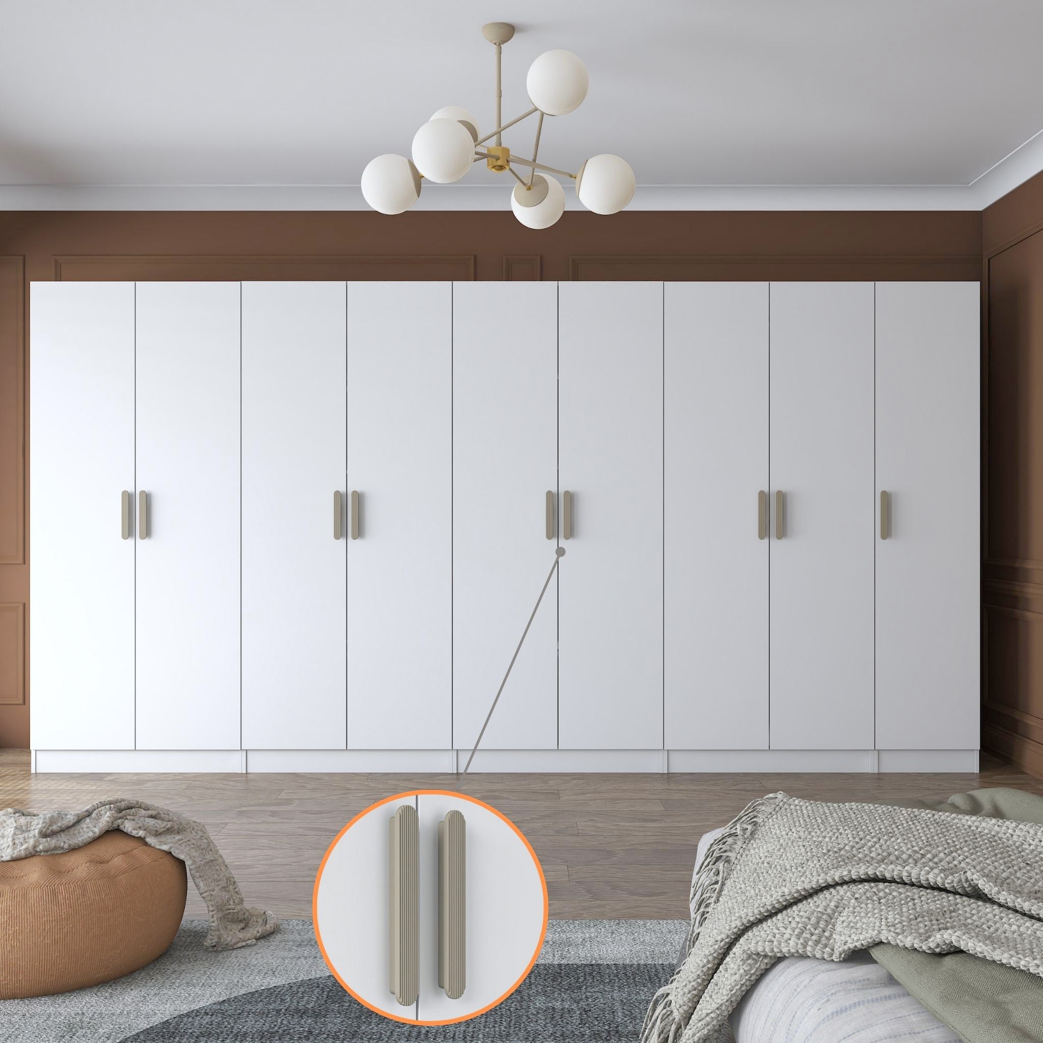 Rani BA154 Geniş Gardırop Elbise Dolabı 9 Kapaklı 2 Çekmeceli 14 Raflı 5 Askılı Modüler Dolap Beyaz