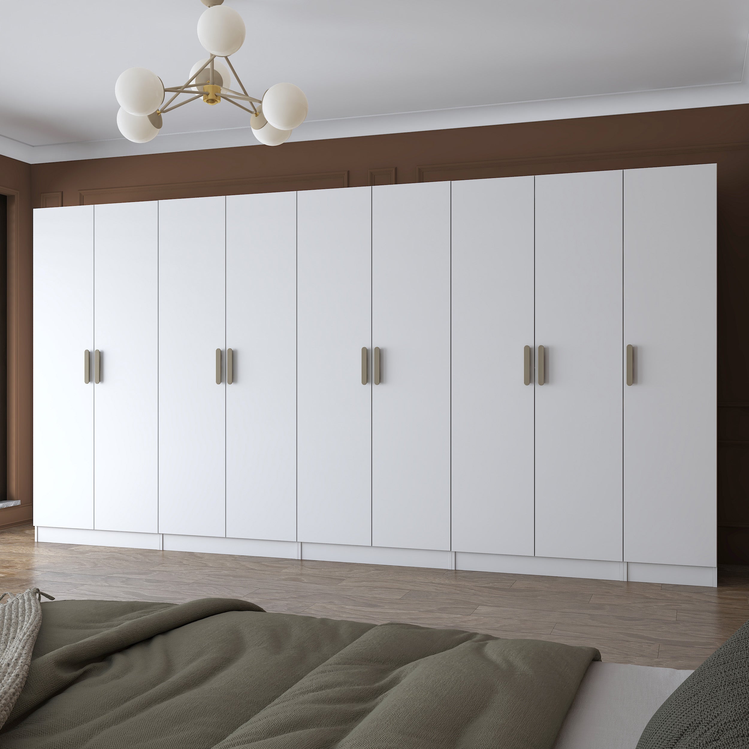 Rani BA154 Geniş Gardırop Elbise Dolabı 9 Kapaklı 2 Çekmeceli 14 Raflı 5 Askılı Modüler Dolap Beyaz