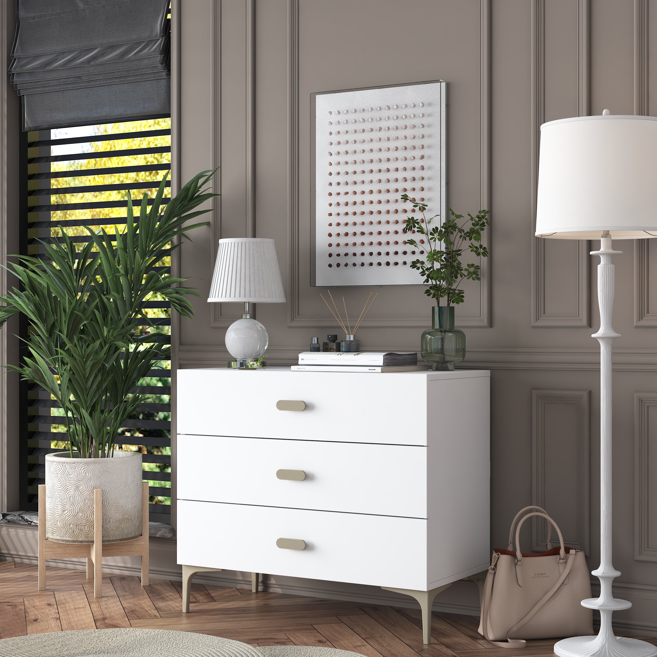 Rani BE107 Şifonyer 3 Çekmeceli Ayaklı Yatak Odası Beyaz