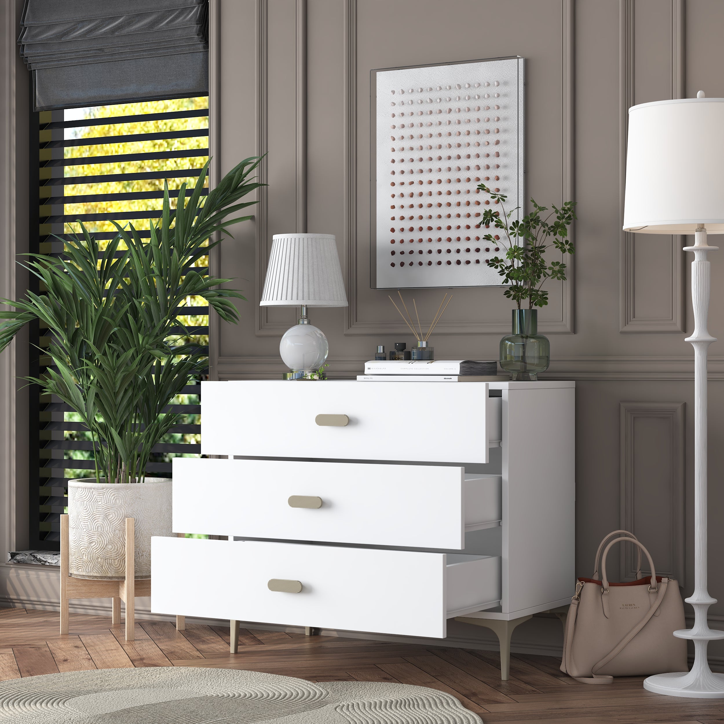 Rani BE107 Şifonyer 3 Çekmeceli Ayaklı Yatak Odası Beyaz