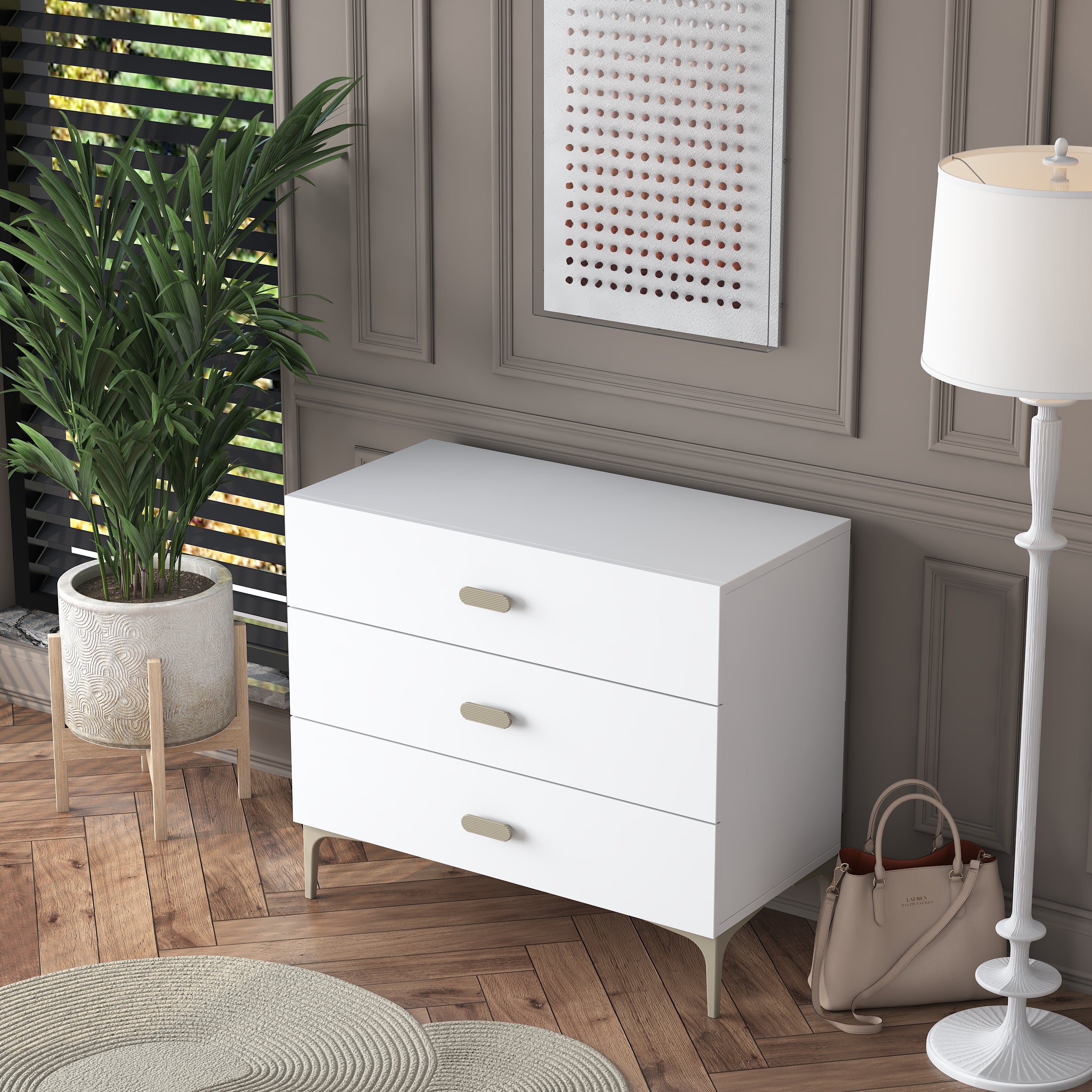 Rani BE107 Şifonyer 3 Çekmeceli Ayaklı Yatak Odası Beyaz