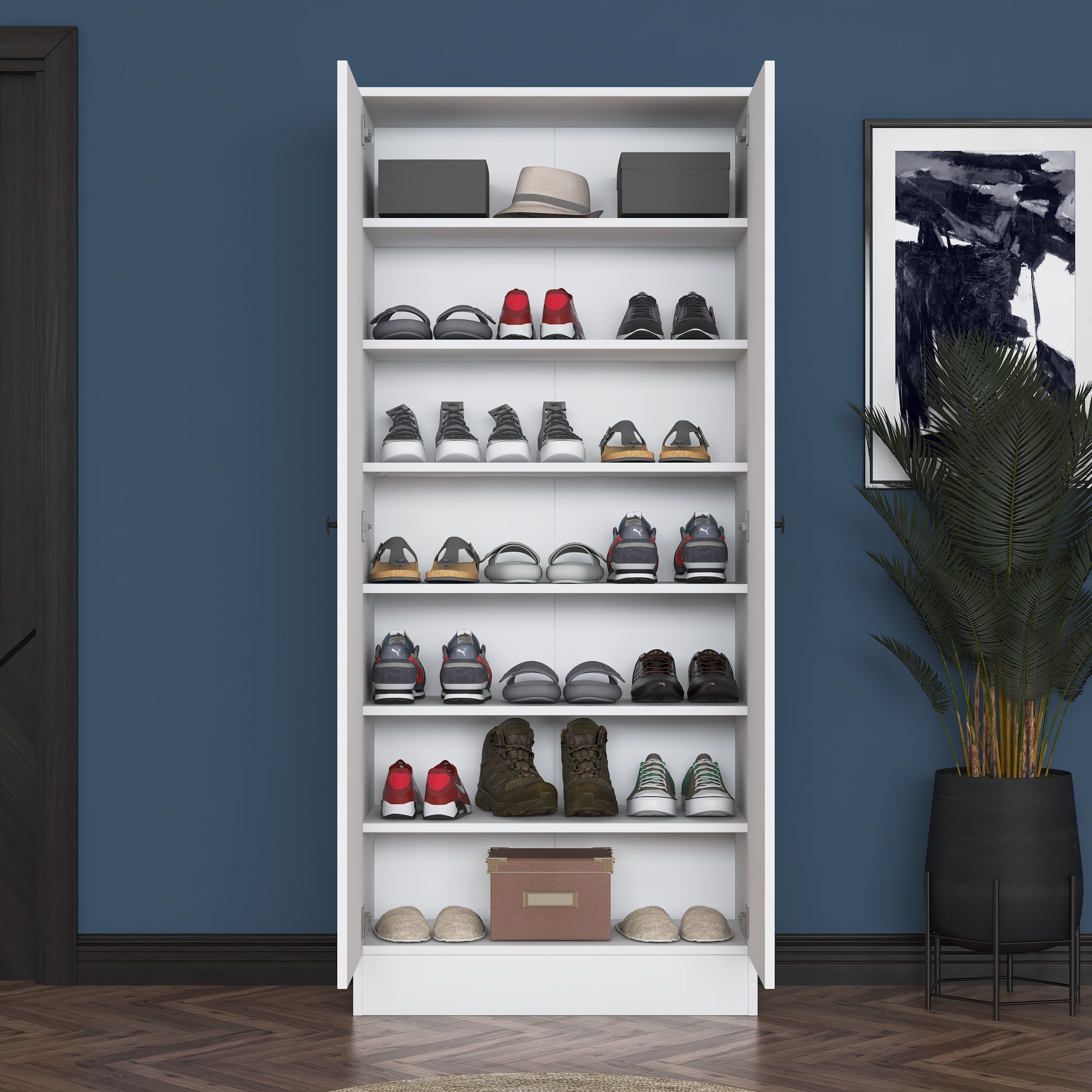 Rani EA148 Modern Portmanto 2 Kapaklı Raflı Ayakkabılık Vestiyer Beyaz