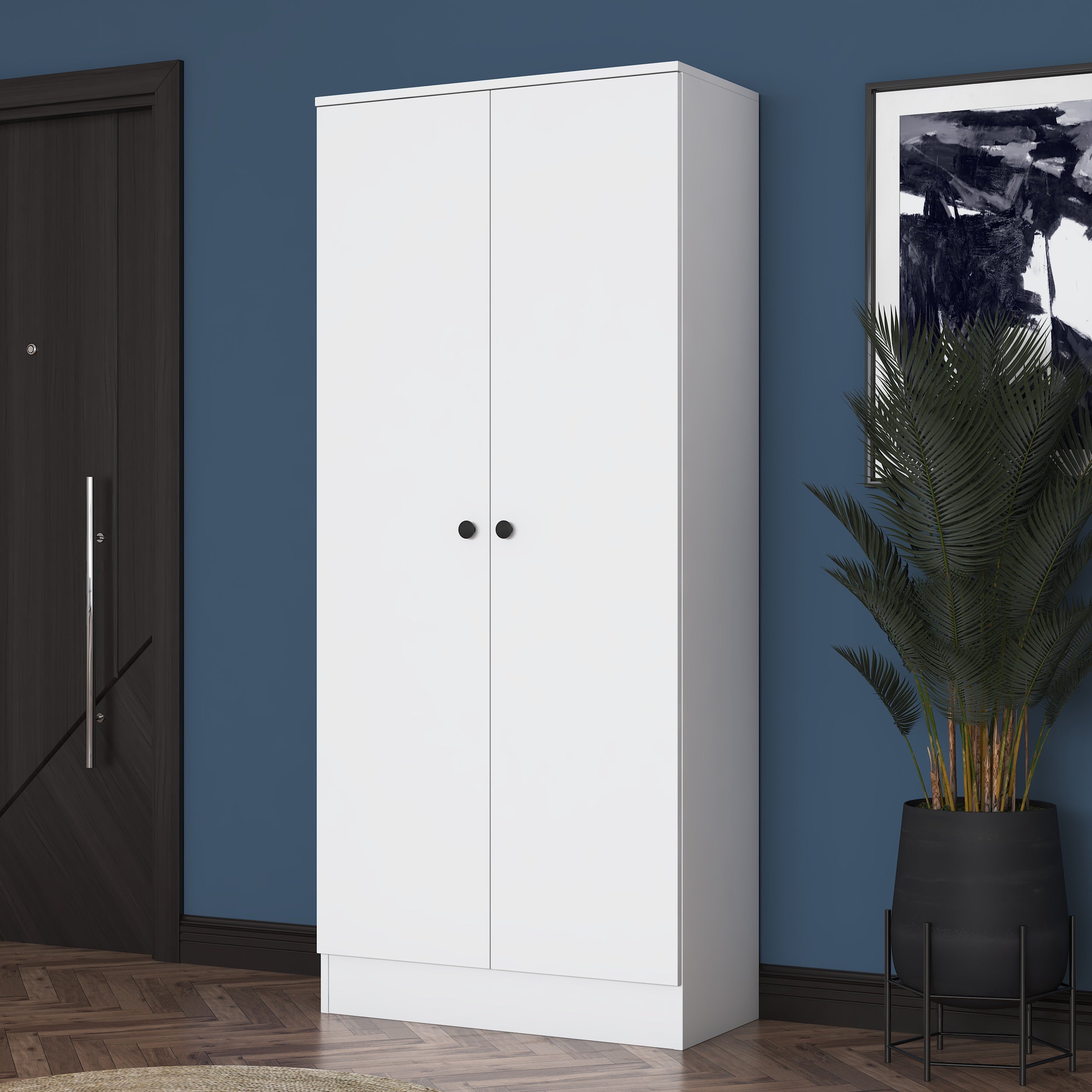 Rani EA148 Modern Portmanto 2 Kapaklı Raflı Ayakkabılık Vestiyer Beyaz