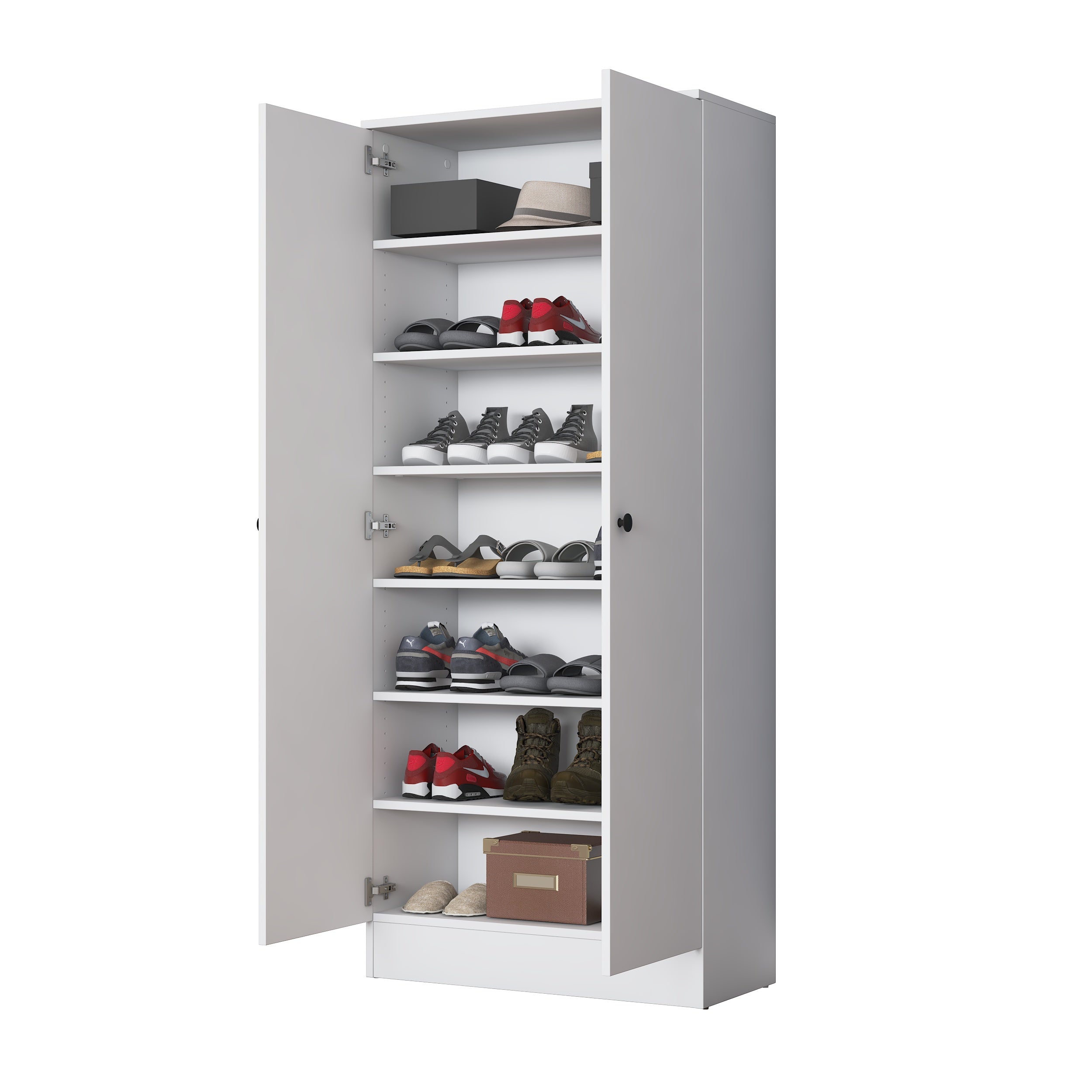 Rani EA148 Modern Portmanto 2 Kapaklı Raflı Ayakkabılık Vestiyer Beyaz