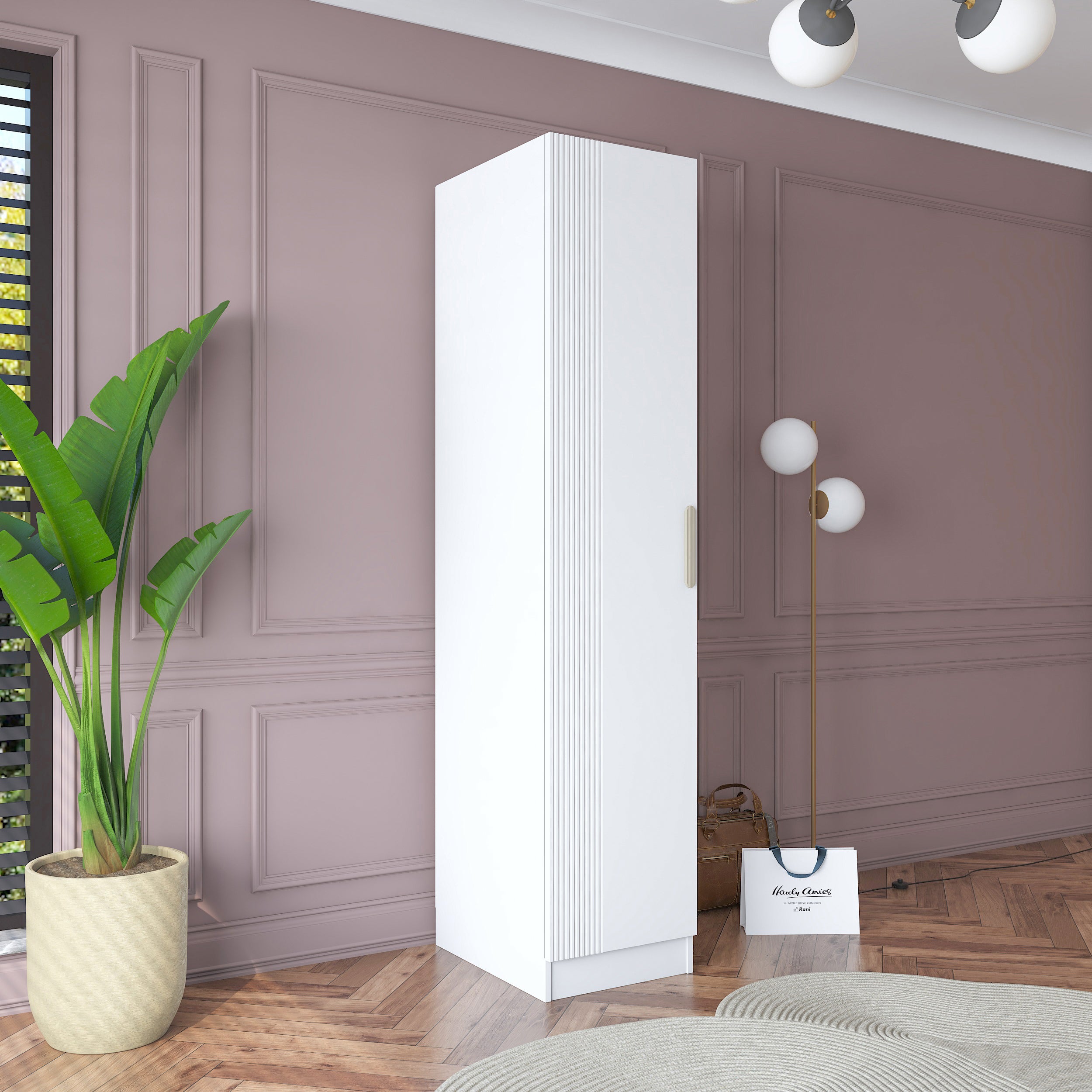 Rani BA182 Membran Kapaklı Gardırop 5 Raflı Tek Kapaklı Elbise Dolabı Beyaz