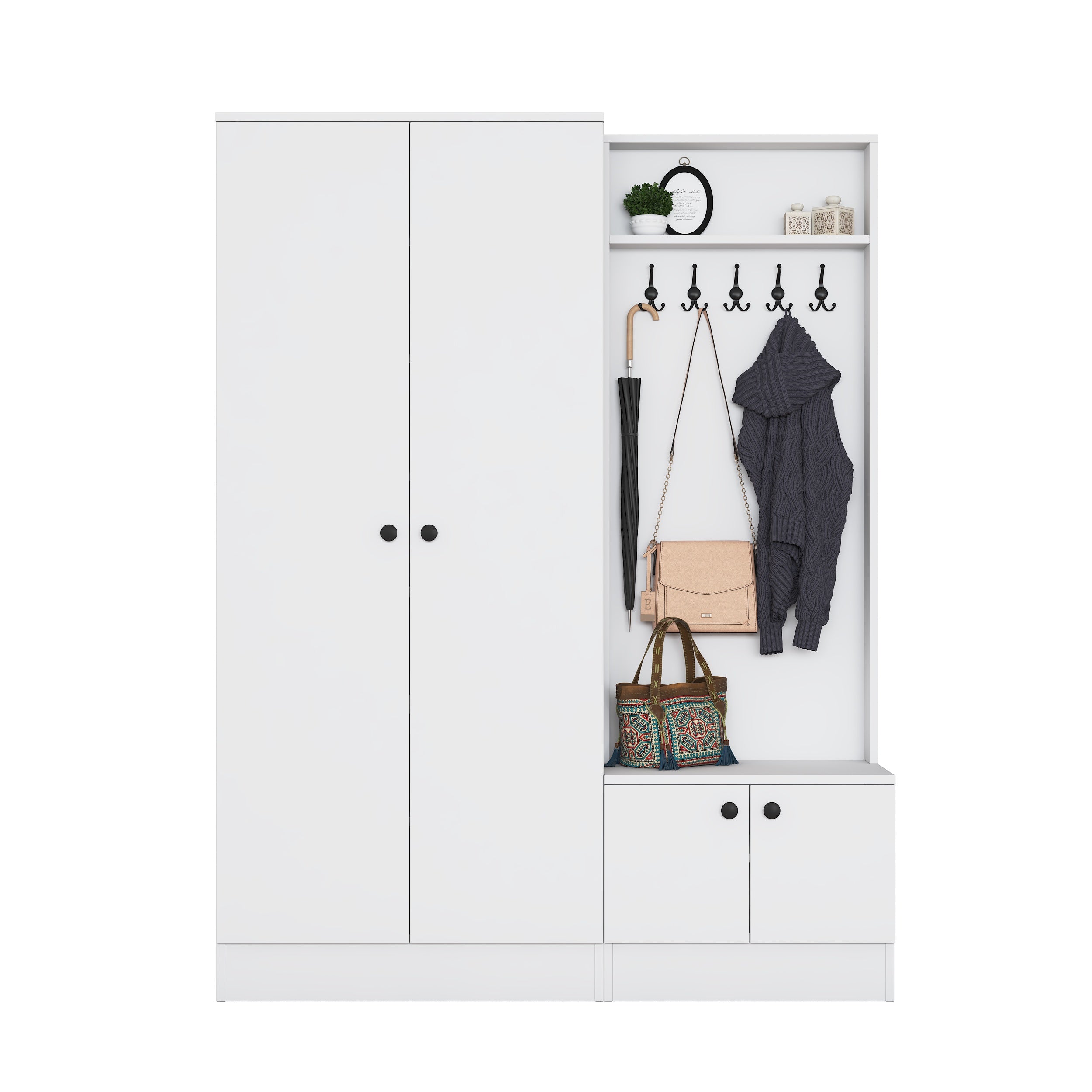 Rani EA151 Modern Portmanto Raflı Askılı Ayakkabılık Vestiyer Beyaz