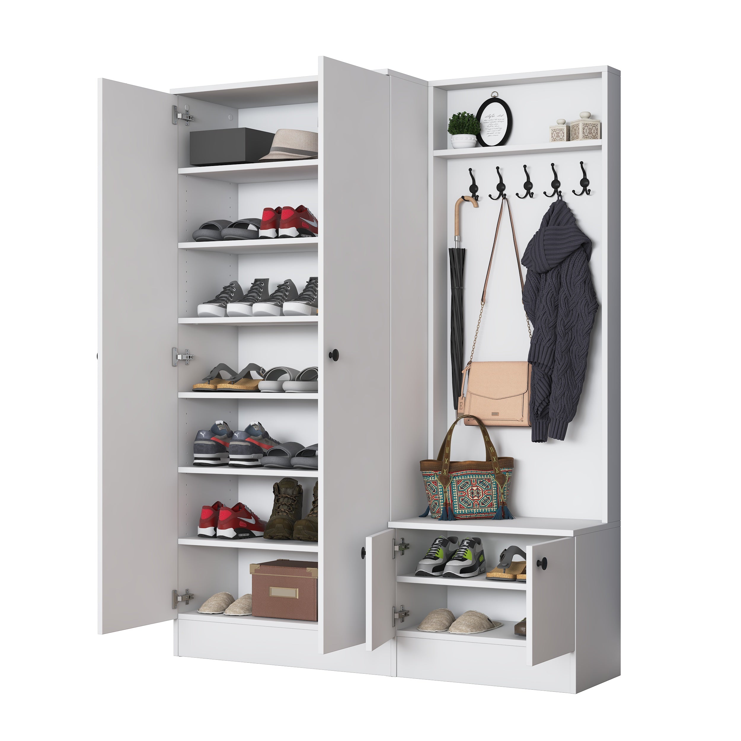 Rani EA151 Modern Portmanto Raflı Askılı Ayakkabılık Vestiyer Beyaz