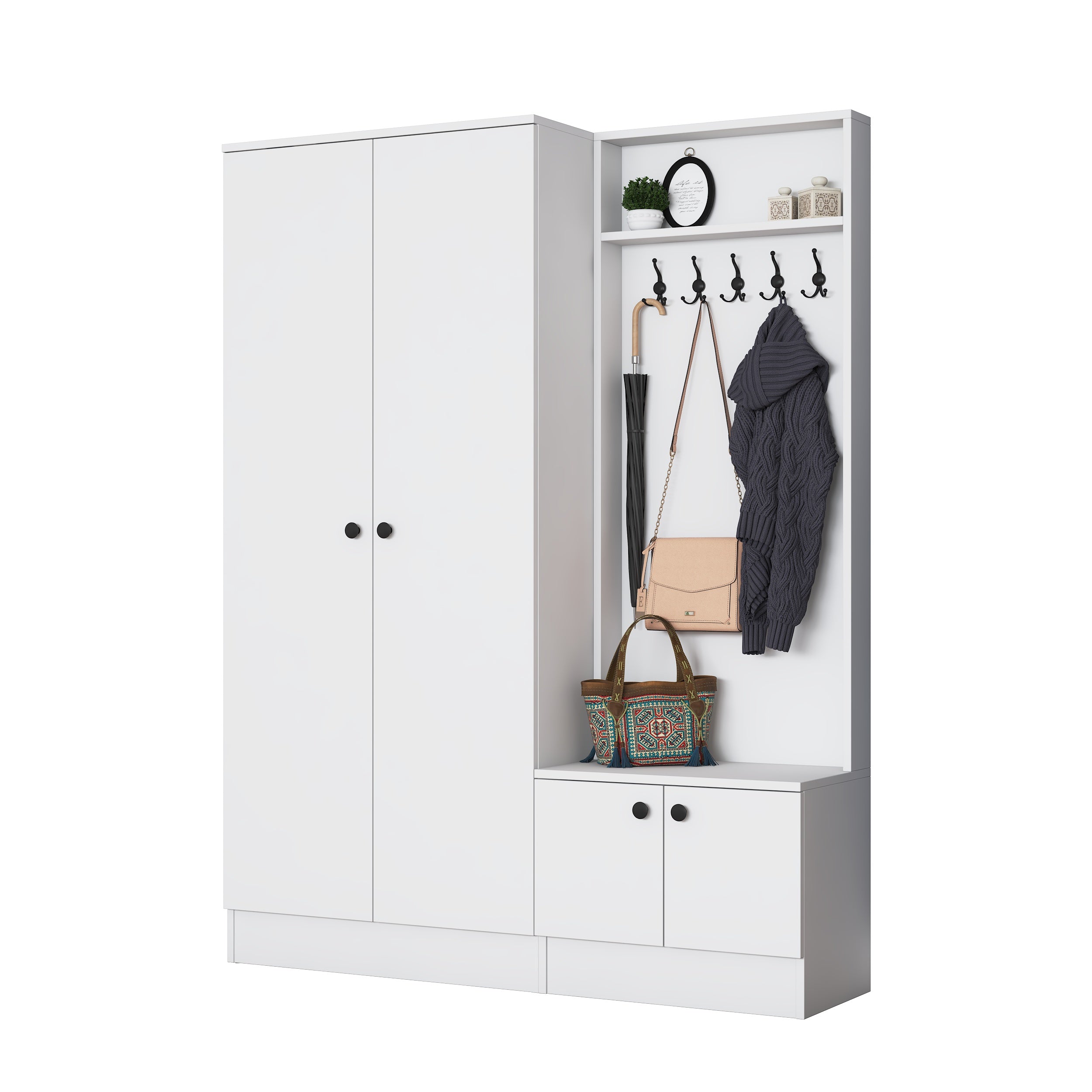 Rani EA151 Modern Portmanto Raflı Askılı Ayakkabılık Vestiyer Beyaz