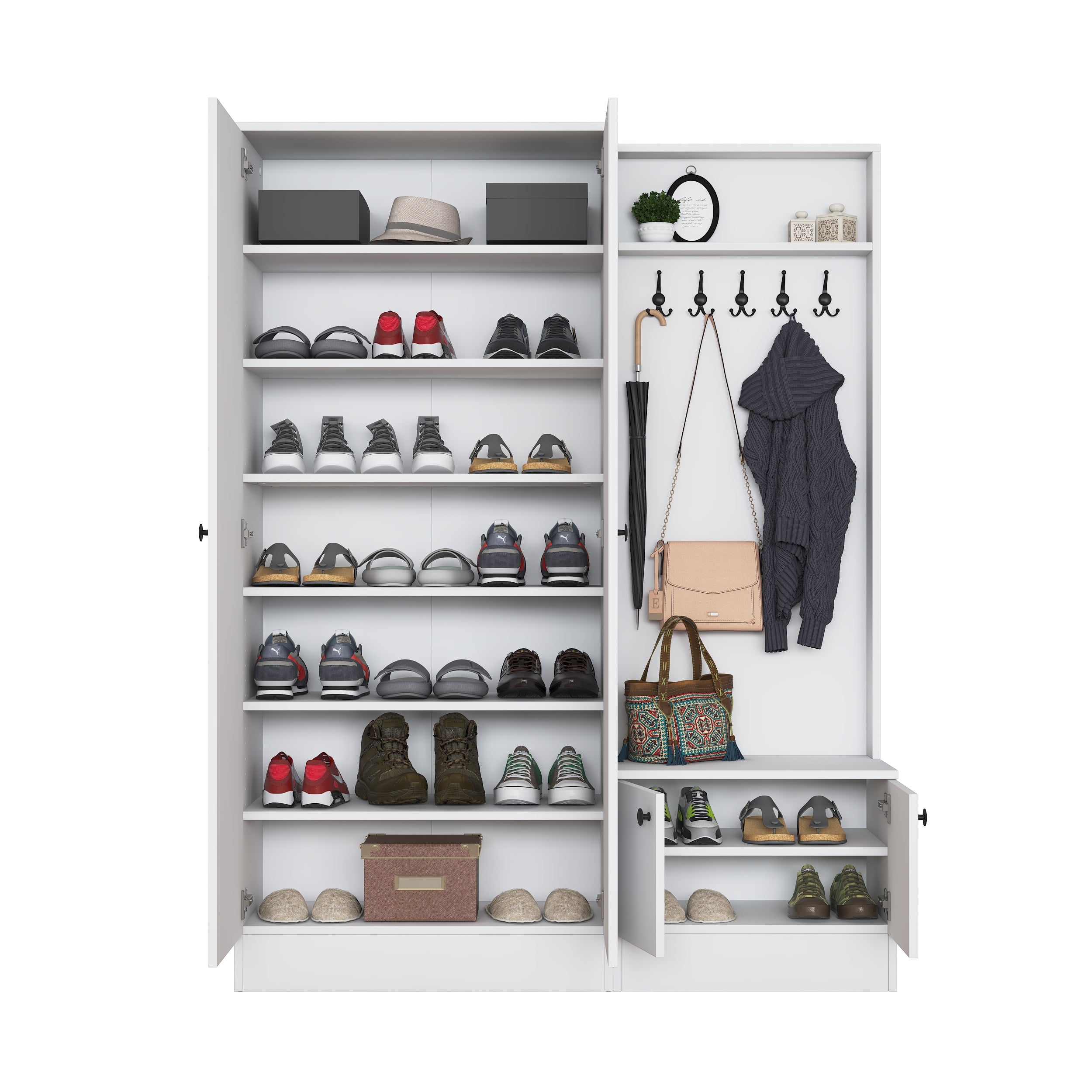 Rani EA151 Modern Portmanto Raflı Askılı Ayakkabılık Vestiyer Beyaz