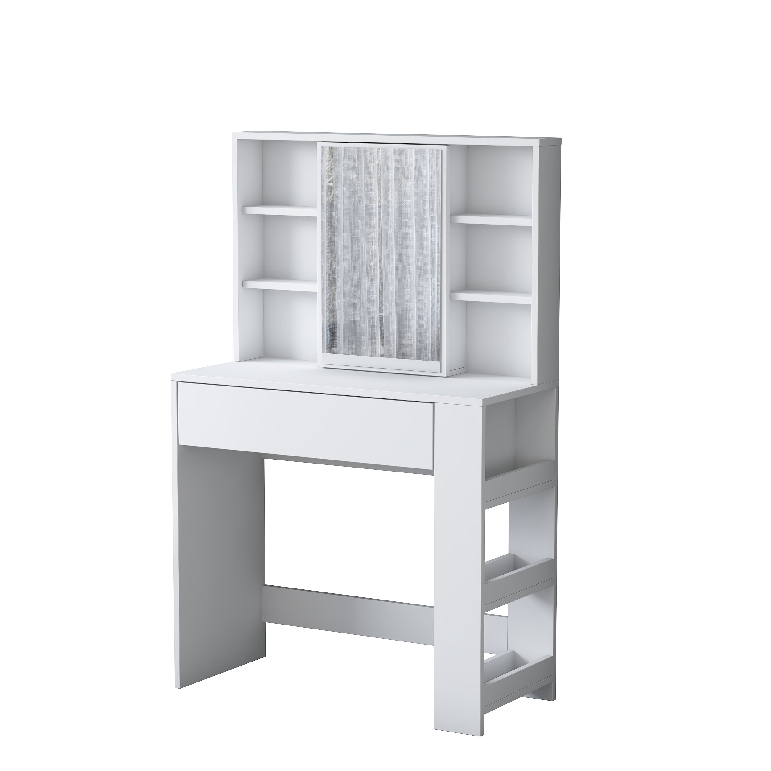 Rani BJ158 beyaz makyaj masası çekmeceli raflı aynalı takı düzenleyici modern makyaj masası