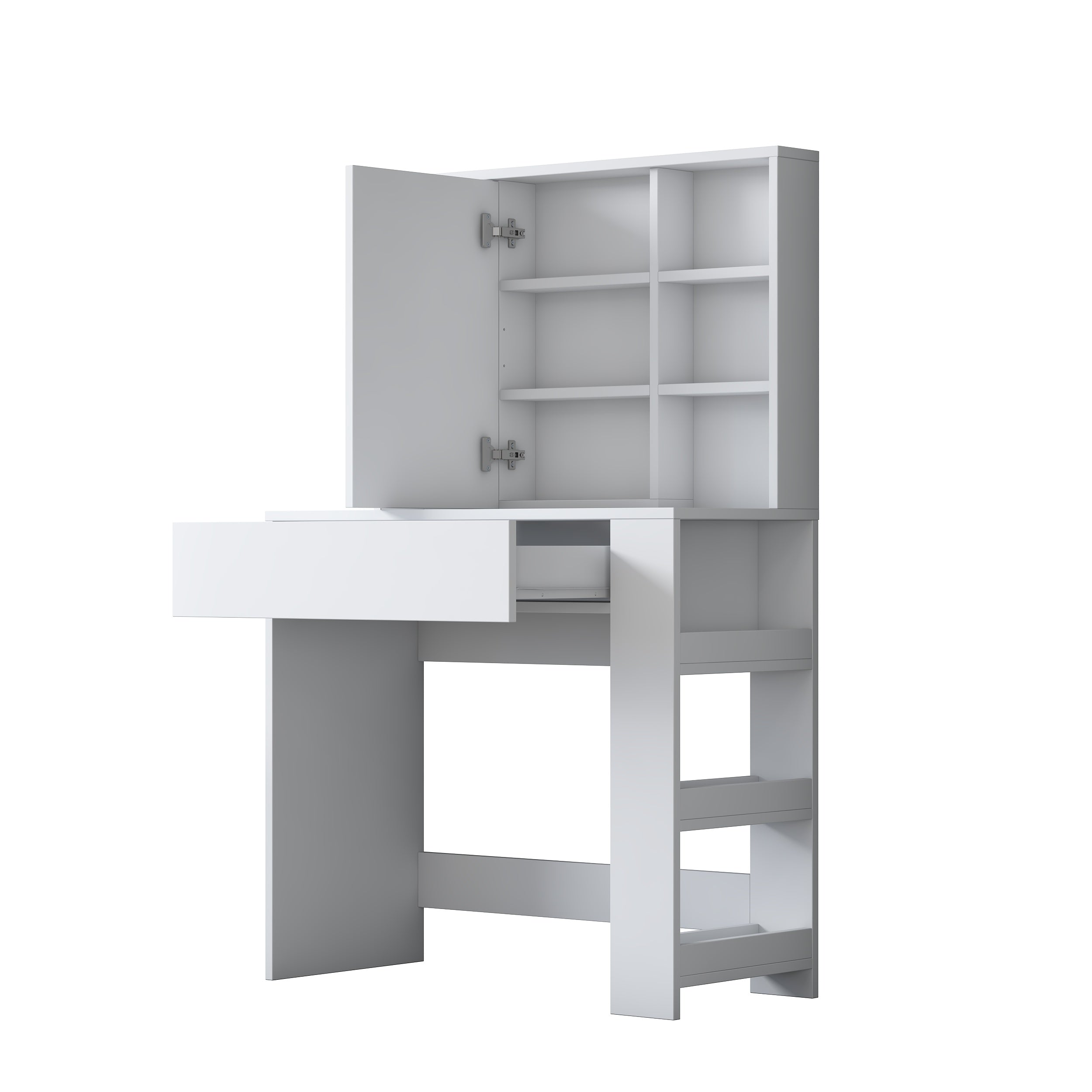 Rani BJ158 beyaz makyaj masası çekmeceli raflı aynalı takı düzenleyici modern makyaj masası