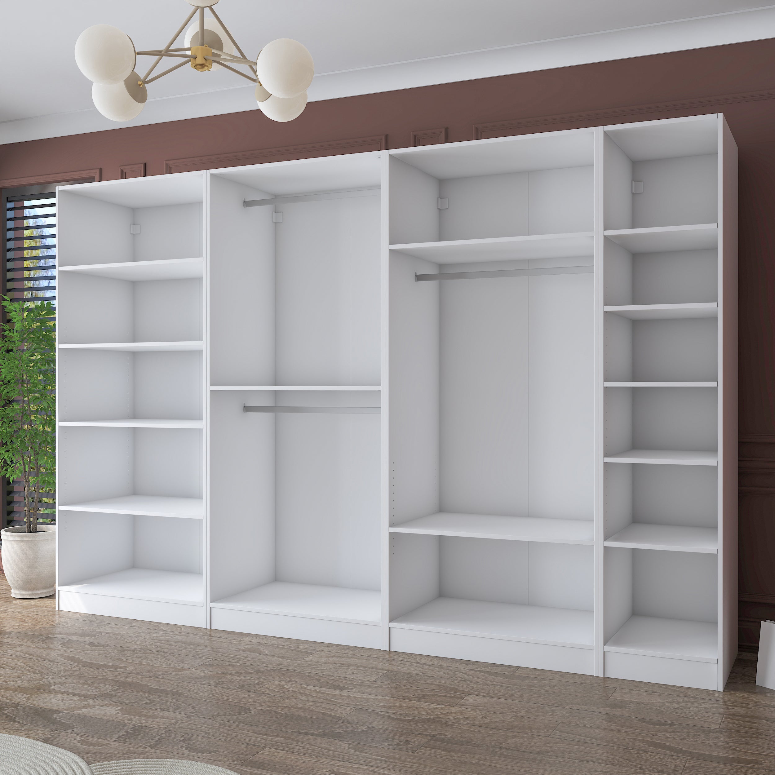 Rani BA185 Membran Kapaklı Gardırop 12 Raflı 3 Askılı 7 Kapaklı Elbise Dolabı Beyaz