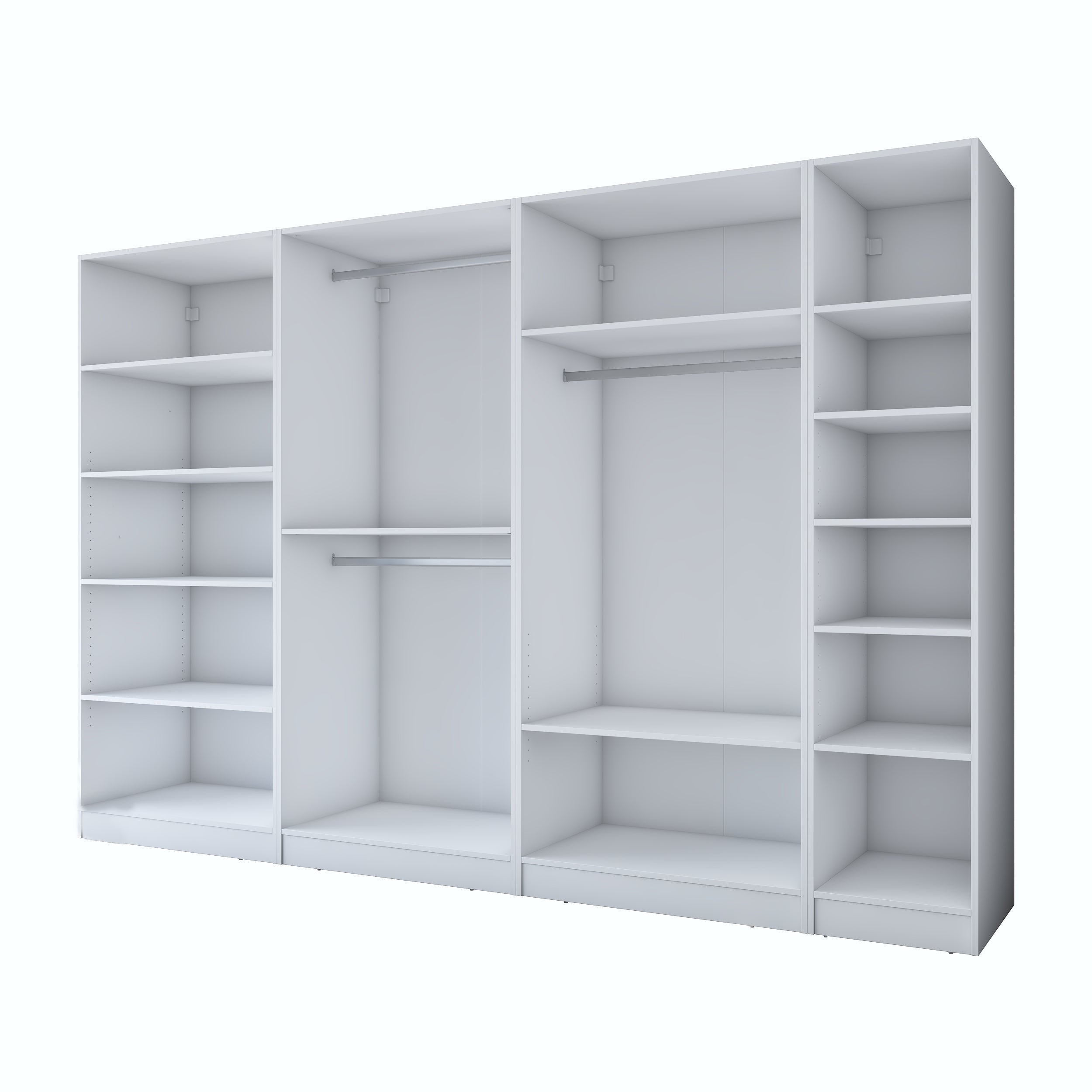 Rani BA185 Membran Kapaklı Gardırop 12 Raflı 3 Askılı 7 Kapaklı Elbise Dolabı Beyaz