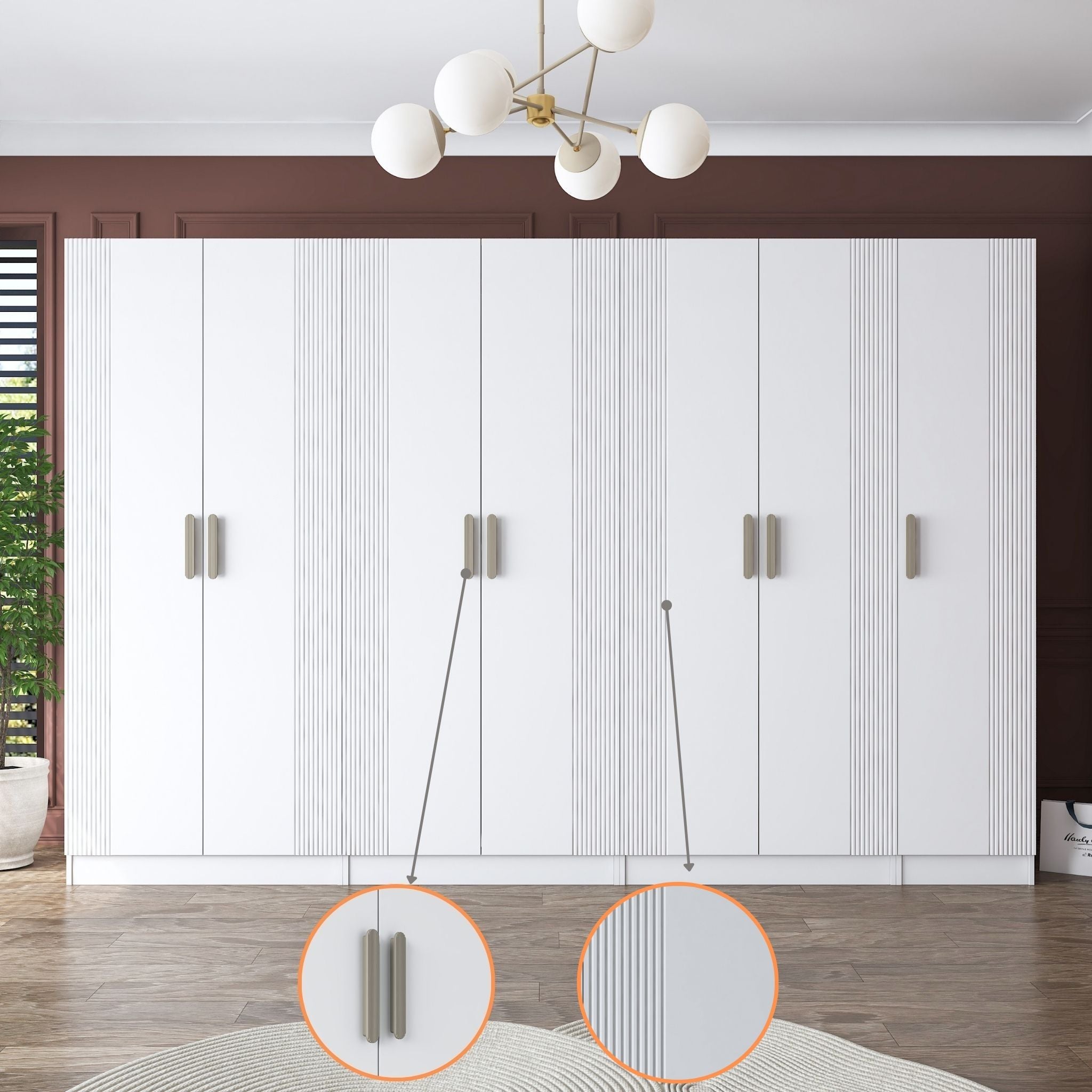 Rani BA185 Membran Kapaklı Gardırop 12 Raflı 3 Askılı 7 Kapaklı Elbise Dolabı Beyaz