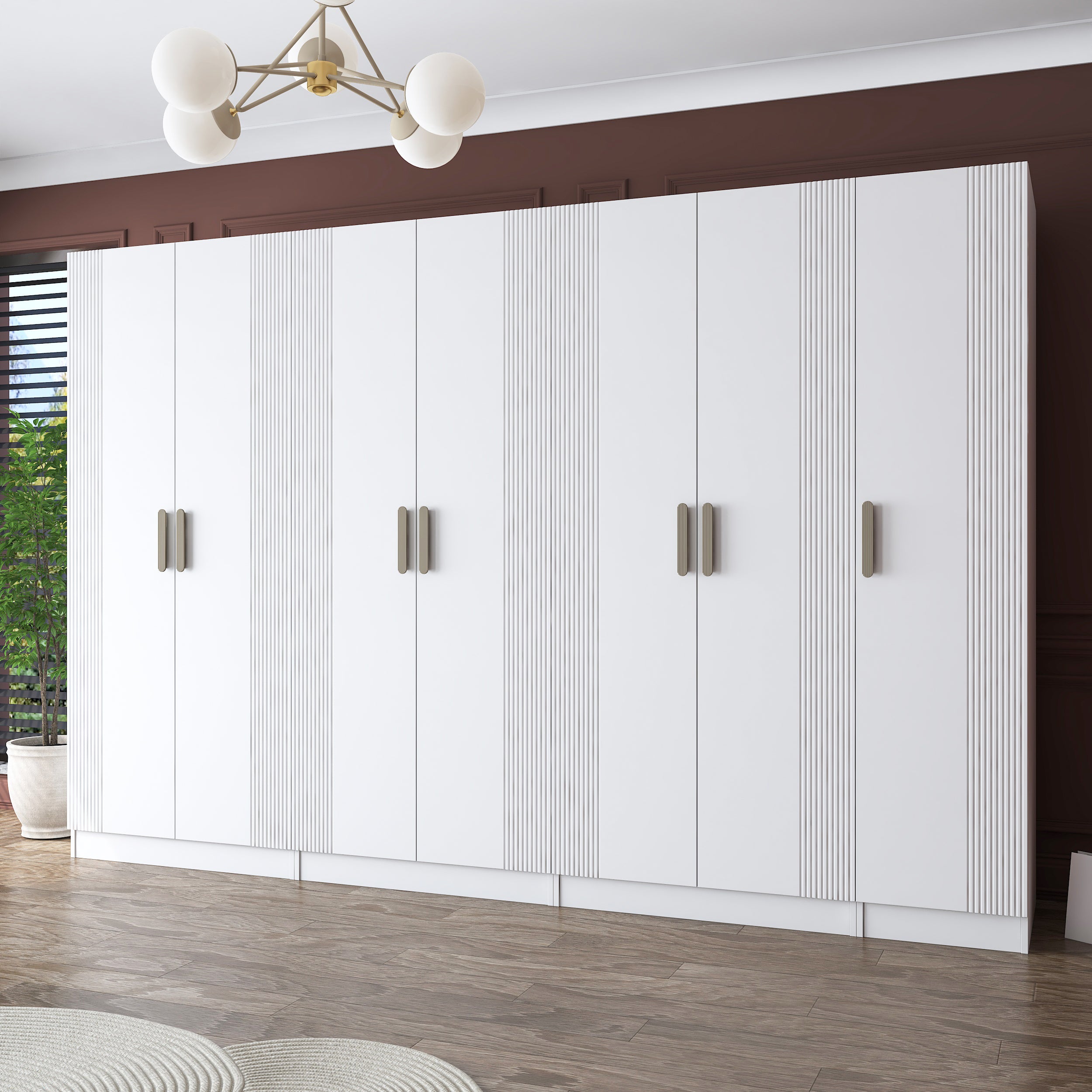 Rani BA185 Membran Kapaklı Gardırop 12 Raflı 3 Askılı 7 Kapaklı Elbise Dolabı Beyaz