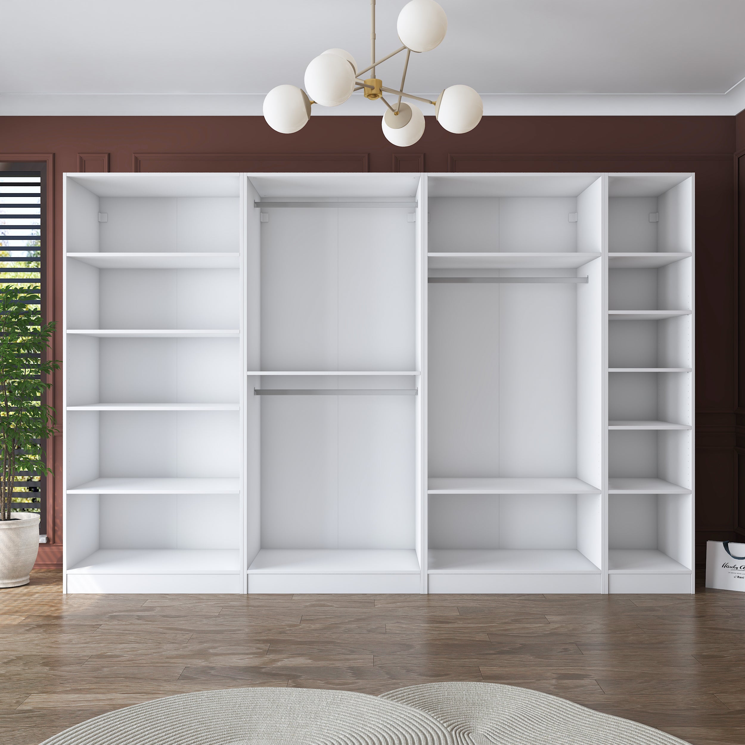 Rani BA185 Membran Kapaklı Gardırop 12 Raflı 3 Askılı 7 Kapaklı Elbise Dolabı Beyaz