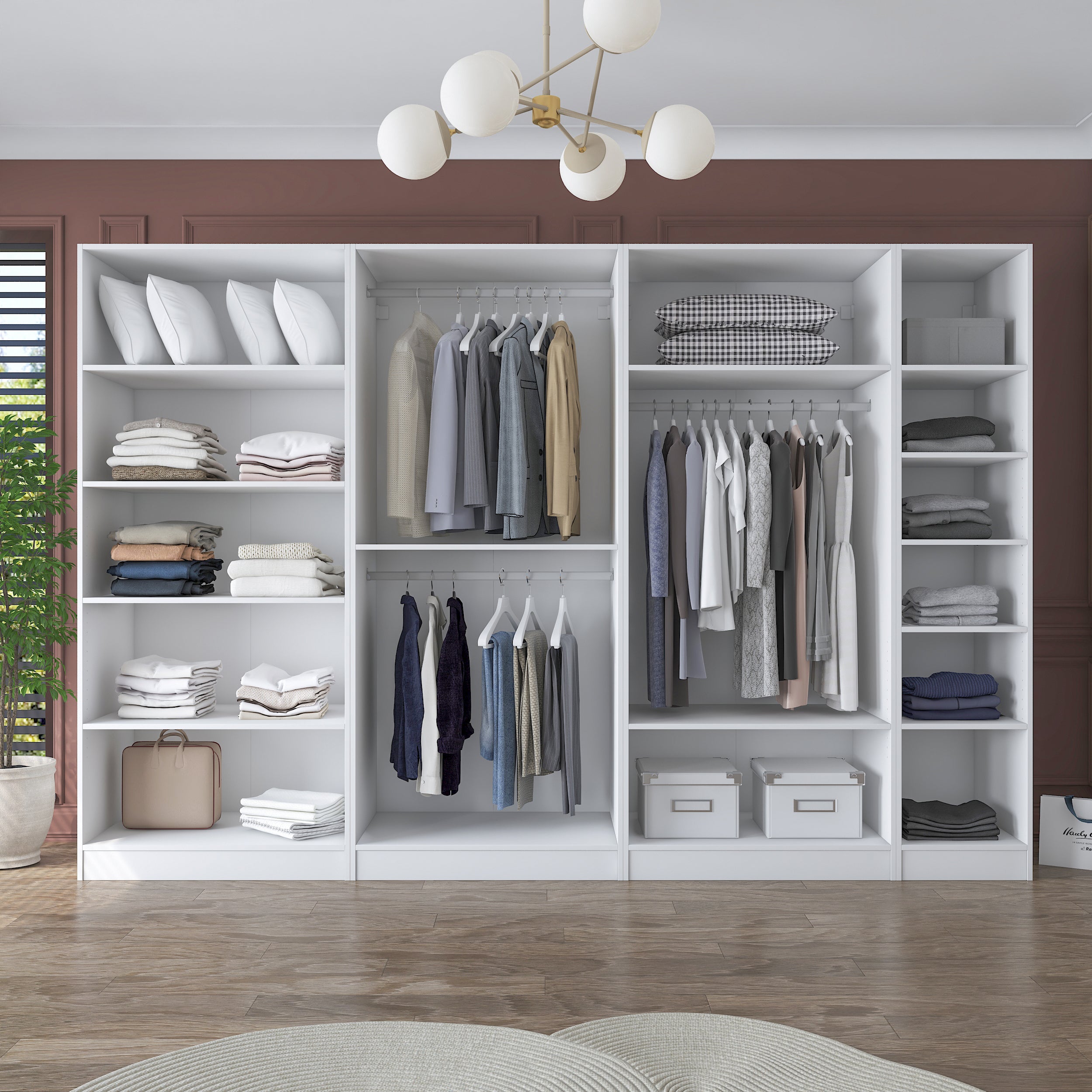 Rani BA185 Membran Kapaklı Gardırop 12 Raflı 3 Askılı 7 Kapaklı Elbise Dolabı Beyaz