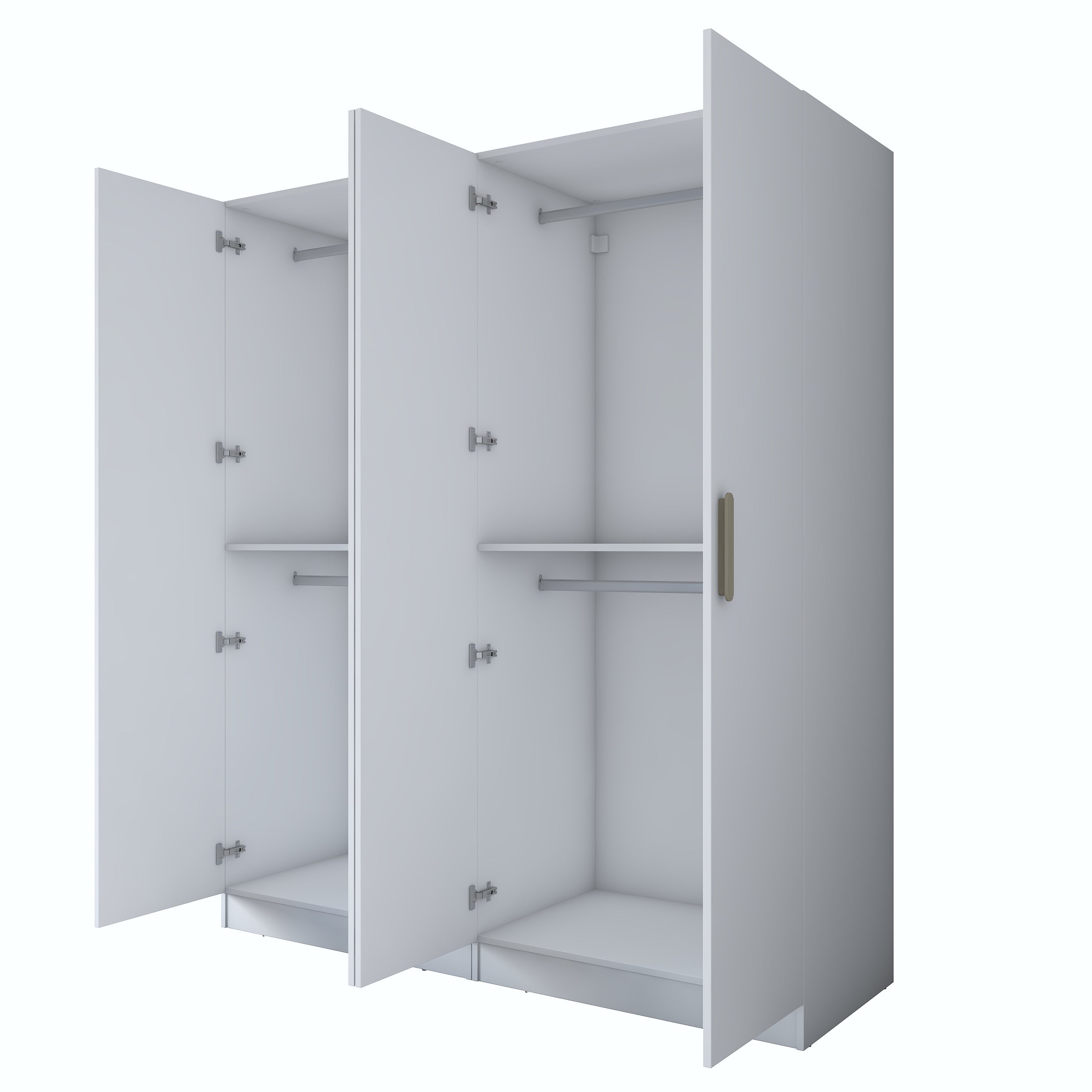 Rani BA163 Geniş Gardırop Elbise Dolabı 4 Kapaklı 2 Raflı 4 Askılı Modüler Dolap Beyaz