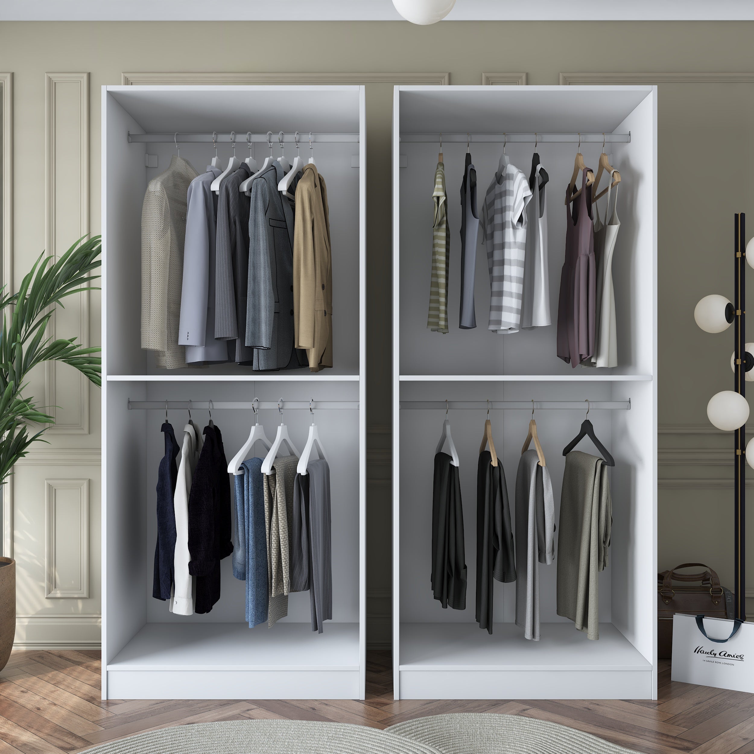 Rani BA163 Geniş Gardırop Elbise Dolabı 4 Kapaklı 2 Raflı 4 Askılı Modüler Dolap Beyaz