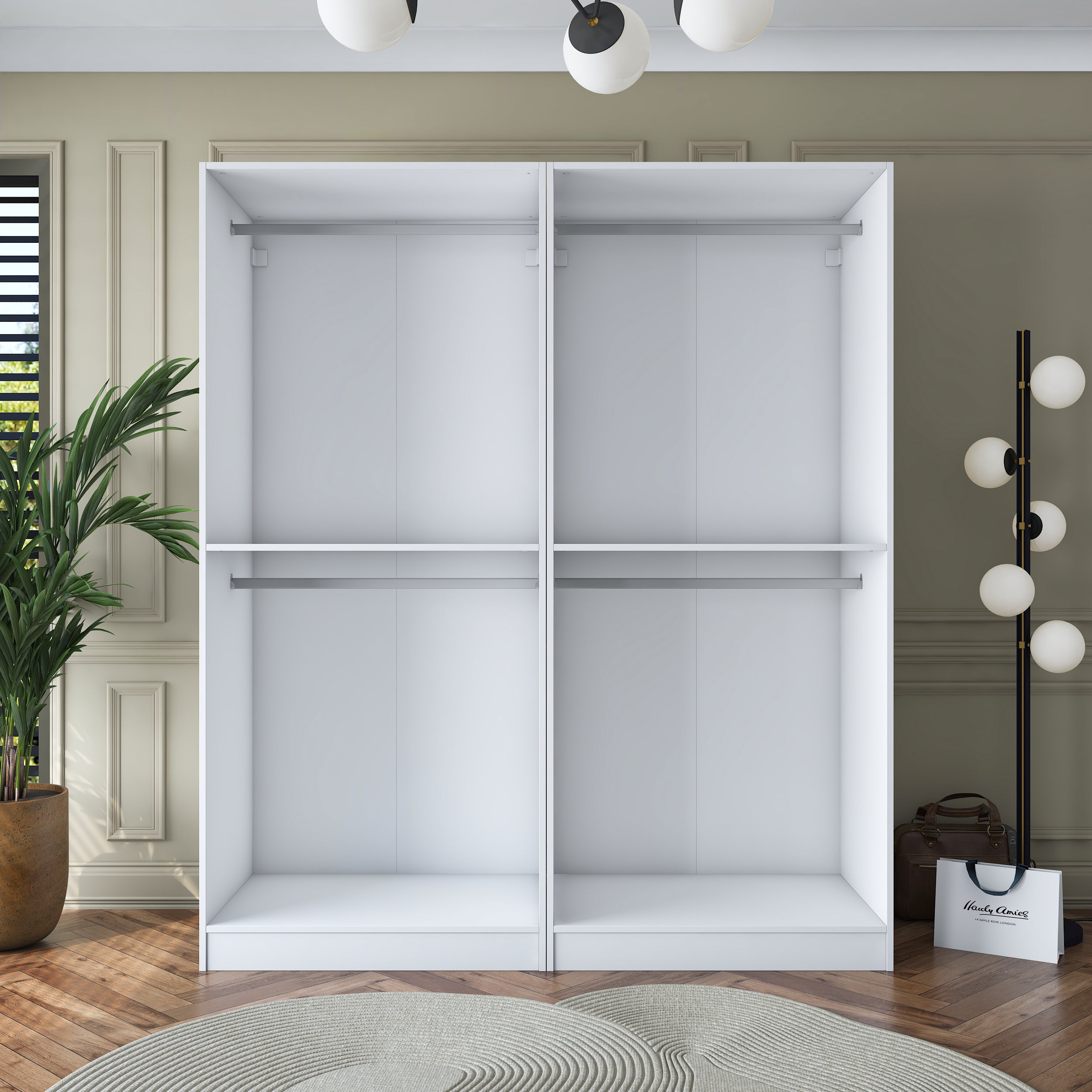 Rani BA163 Geniş Gardırop Elbise Dolabı 4 Kapaklı 2 Raflı 4 Askılı Modüler Dolap Beyaz