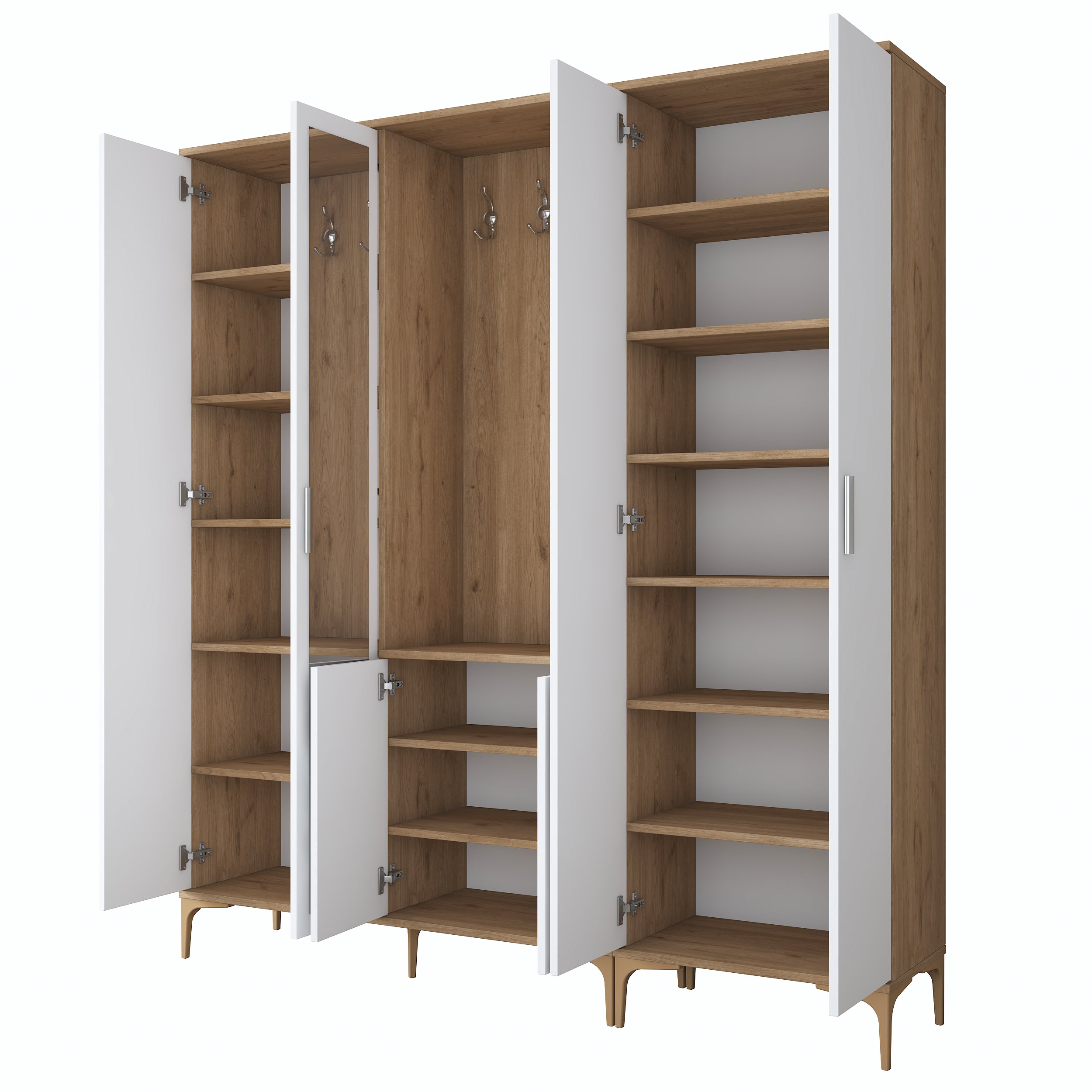 Rani EA156 aynalı raflı askılı portmanto ayakkabılık vestiyer sepet ceviz beyaz