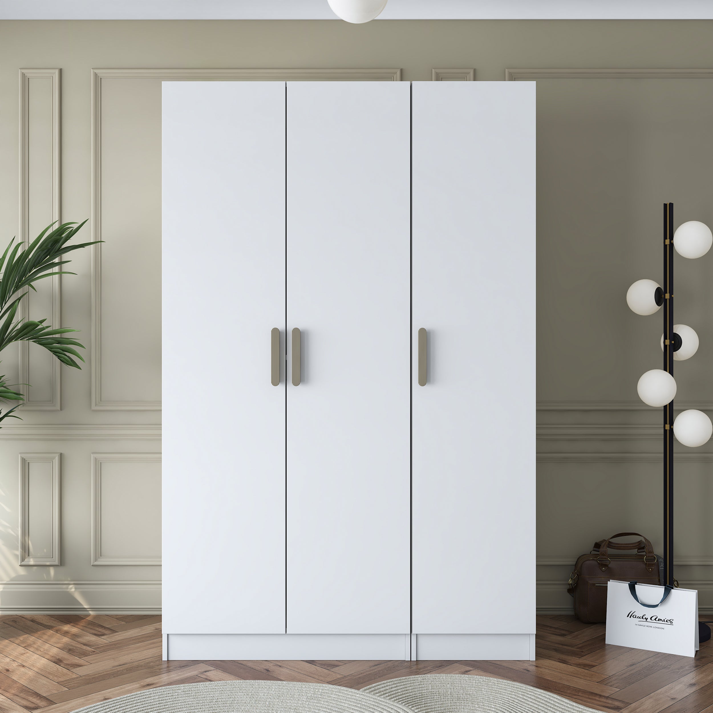 Rani BA164 Gardırop Elbise Dolabı 3 Kapaklı 6 Raflı 2 Askılı Modüler Dolap Beyaz