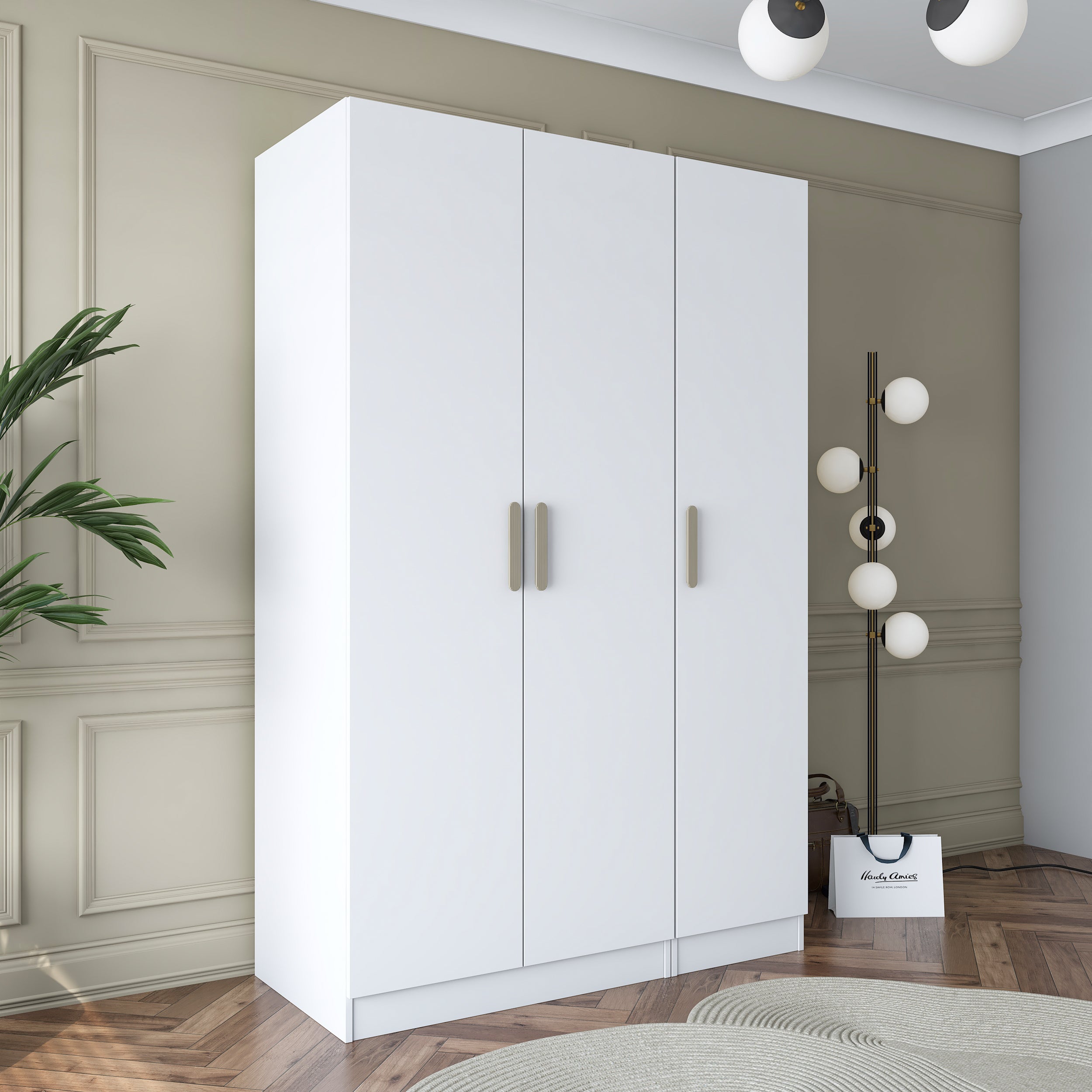 Rani BA164 Gardırop Elbise Dolabı 3 Kapaklı 6 Raflı 2 Askılı Modüler Dolap Beyaz