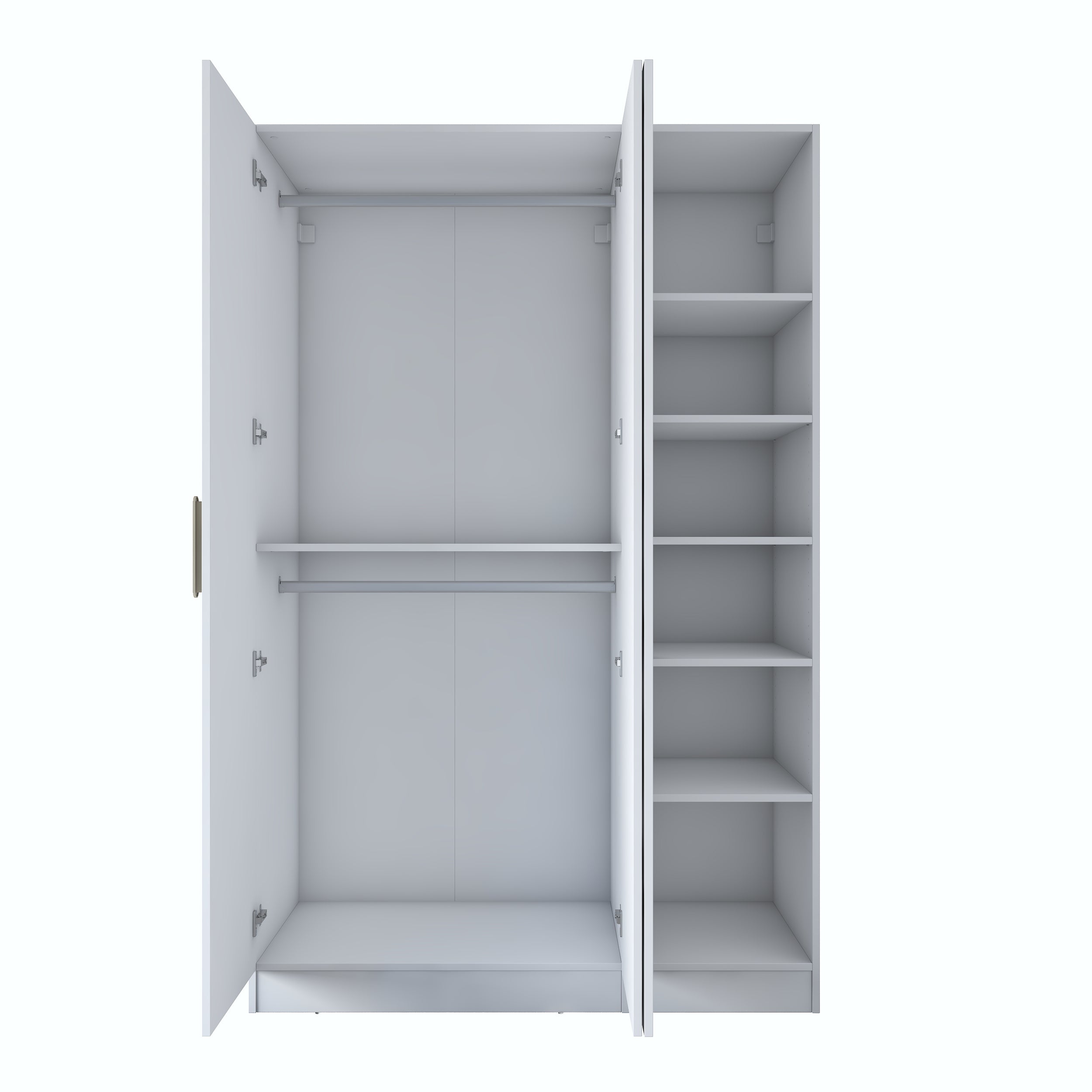 Rani BA164 Gardırop Elbise Dolabı 3 Kapaklı 6 Raflı 2 Askılı Modüler Dolap Beyaz