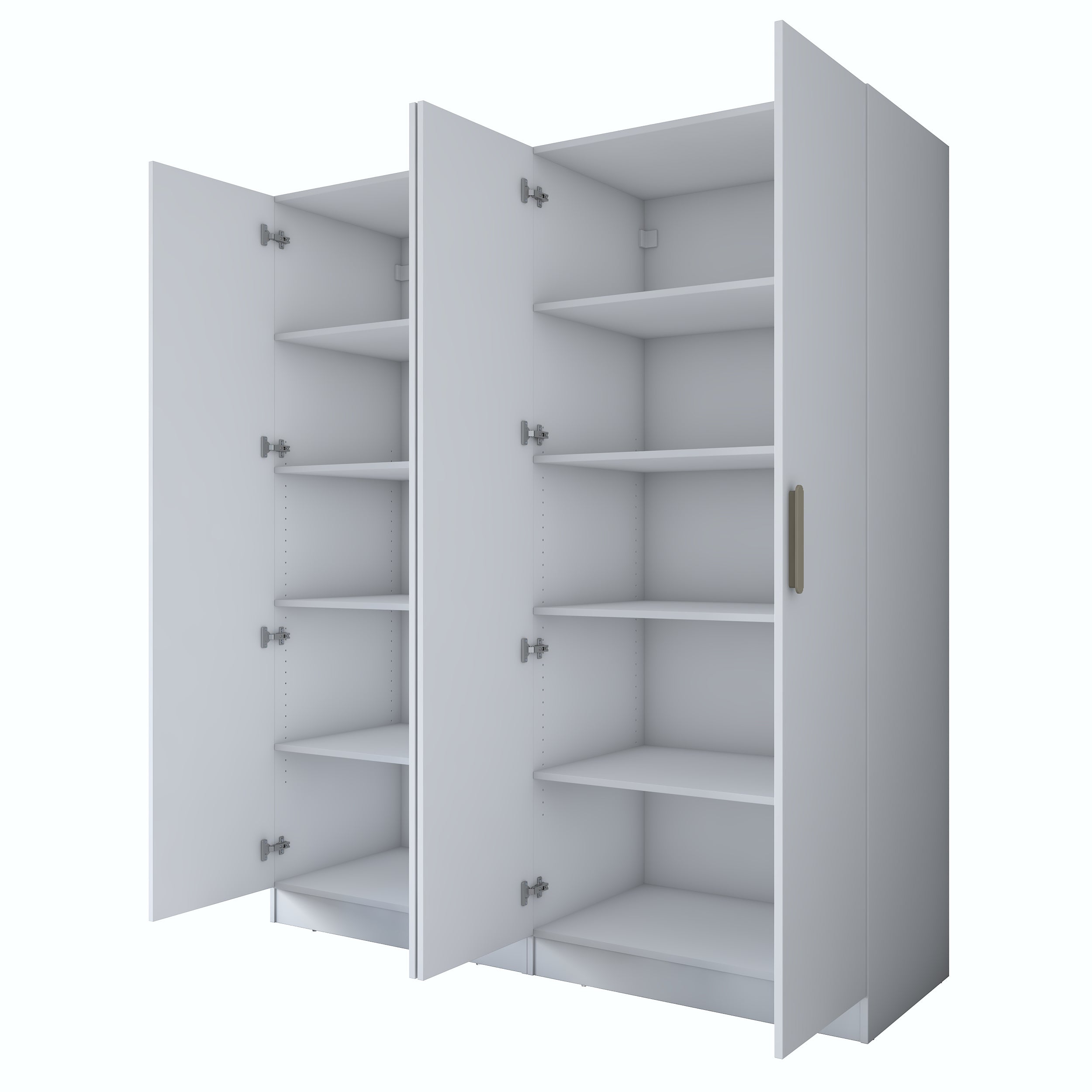 Rani BA165 Geniş Gardırop Elbise Dolabı 4 Kapaklı 8 Raflı 10 Bölmeli Modüler Dolap Beyaz