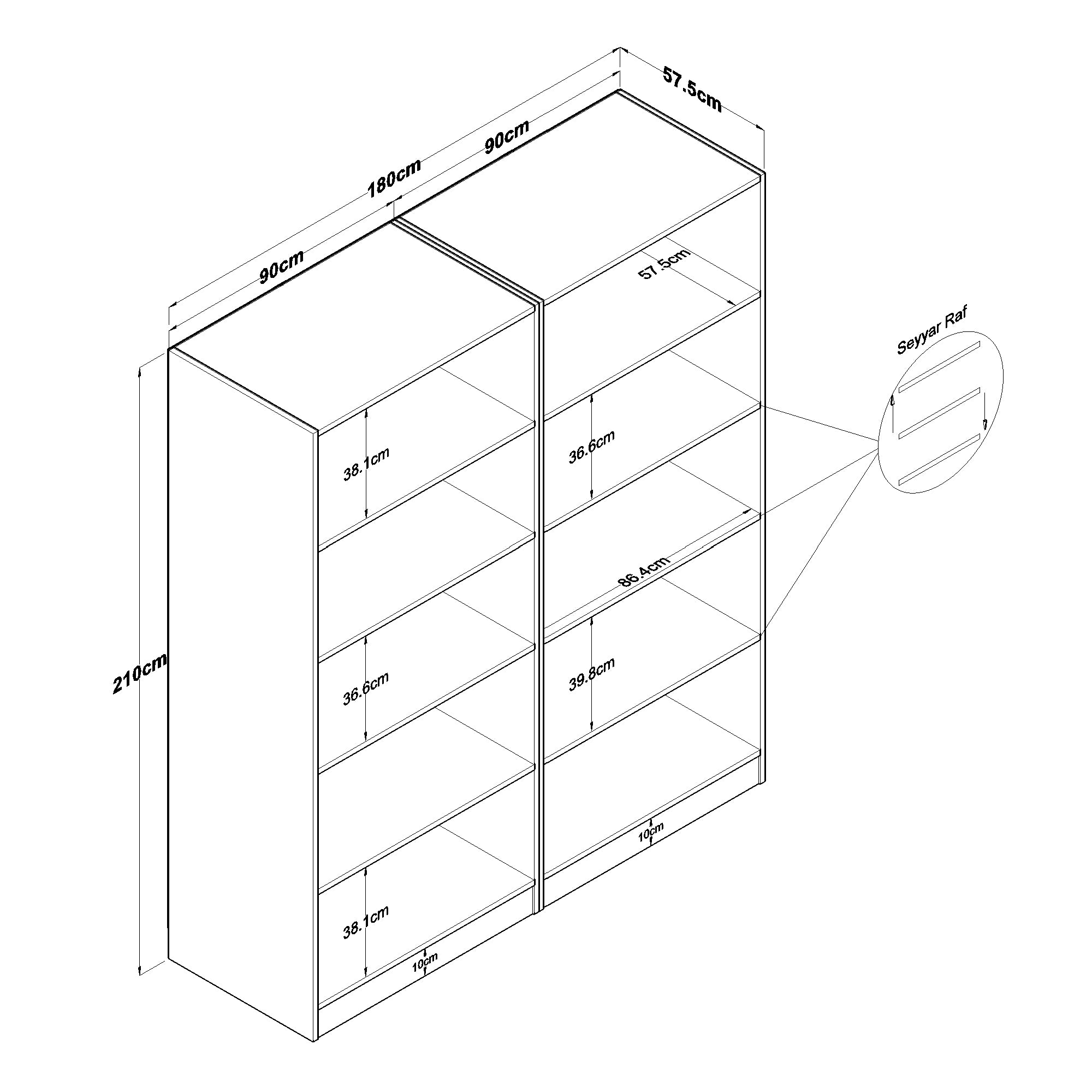 Rani BA165 Geniş Gardırop Elbise Dolabı 4 Kapaklı 8 Raflı 10 Bölmeli Modüler Dolap Beyaz