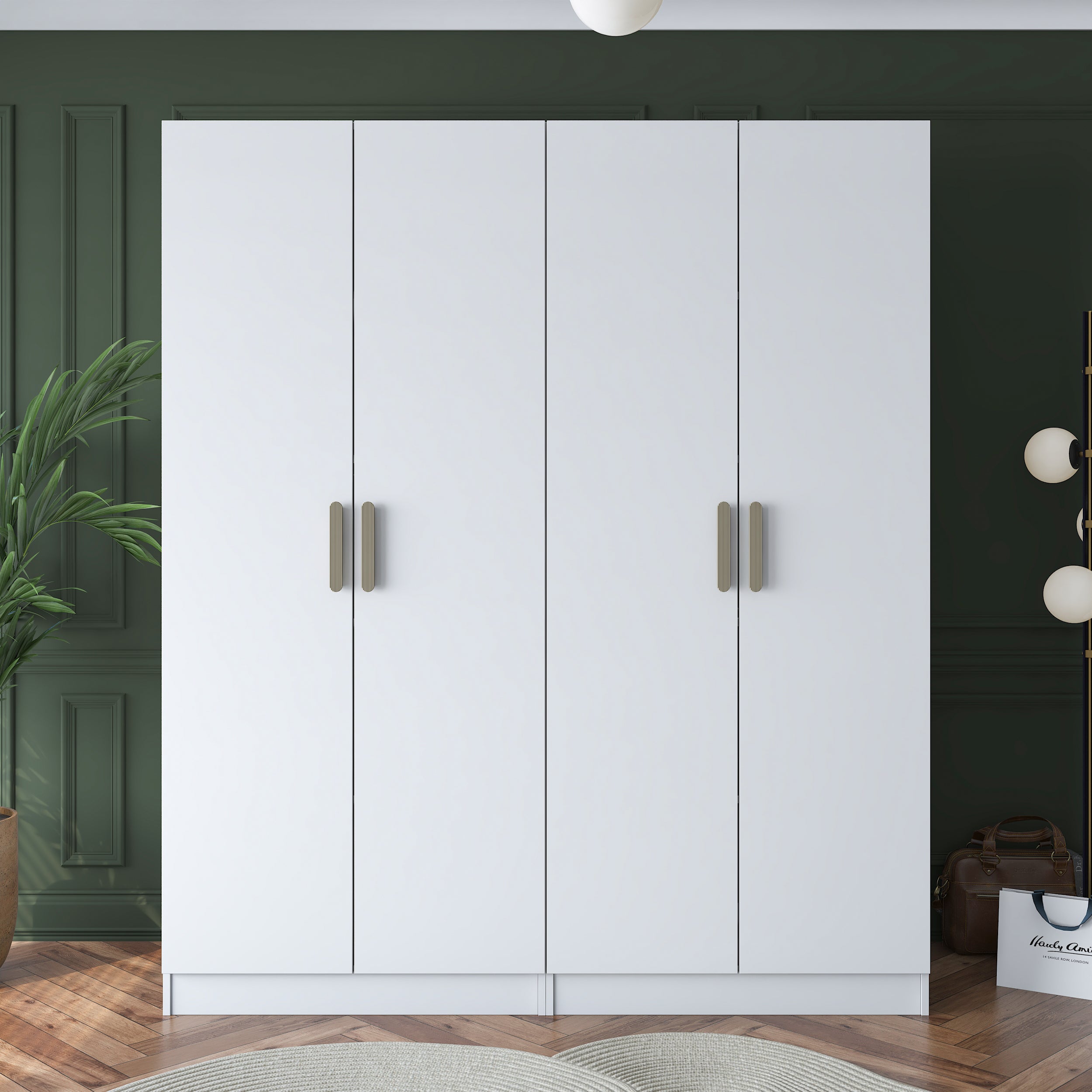 Rani BA165 Geniş Gardırop Elbise Dolabı 4 Kapaklı 8 Raflı 10 Bölmeli Modüler Dolap Beyaz