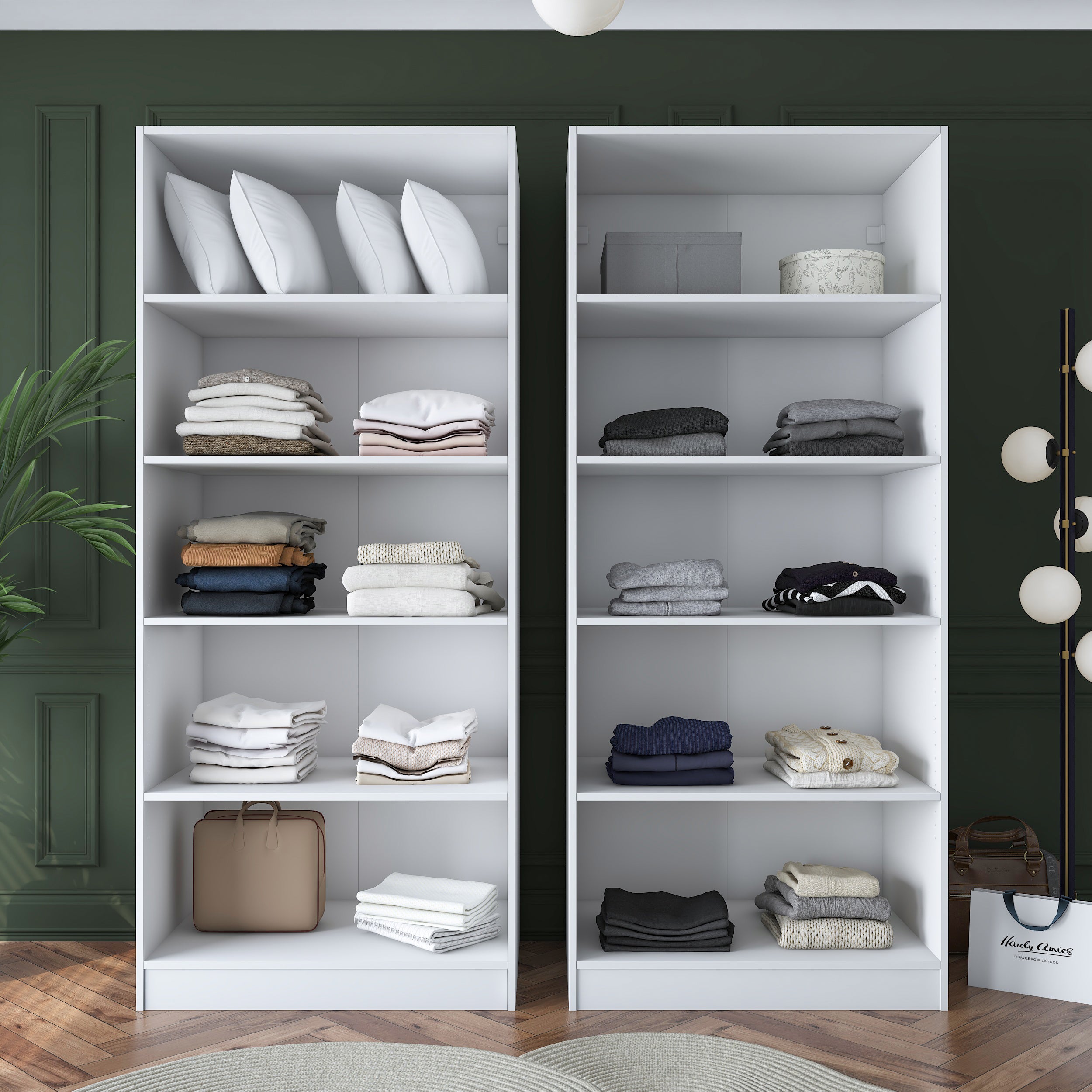 Rani BA165 Geniş Gardırop Elbise Dolabı 4 Kapaklı 8 Raflı 10 Bölmeli Modüler Dolap Beyaz